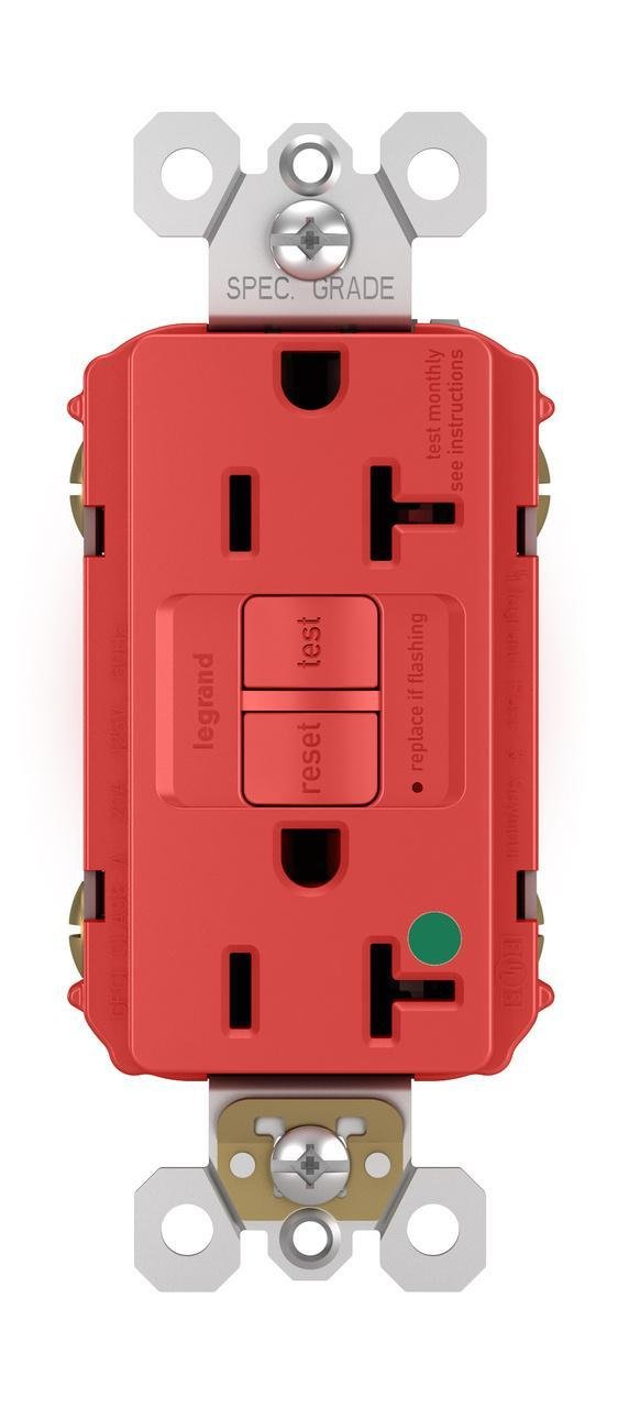 2097-HGRED - Hospital Grade 20A Duplex Self-Test GFCI Receptacles with SafeLock® Protection, Red