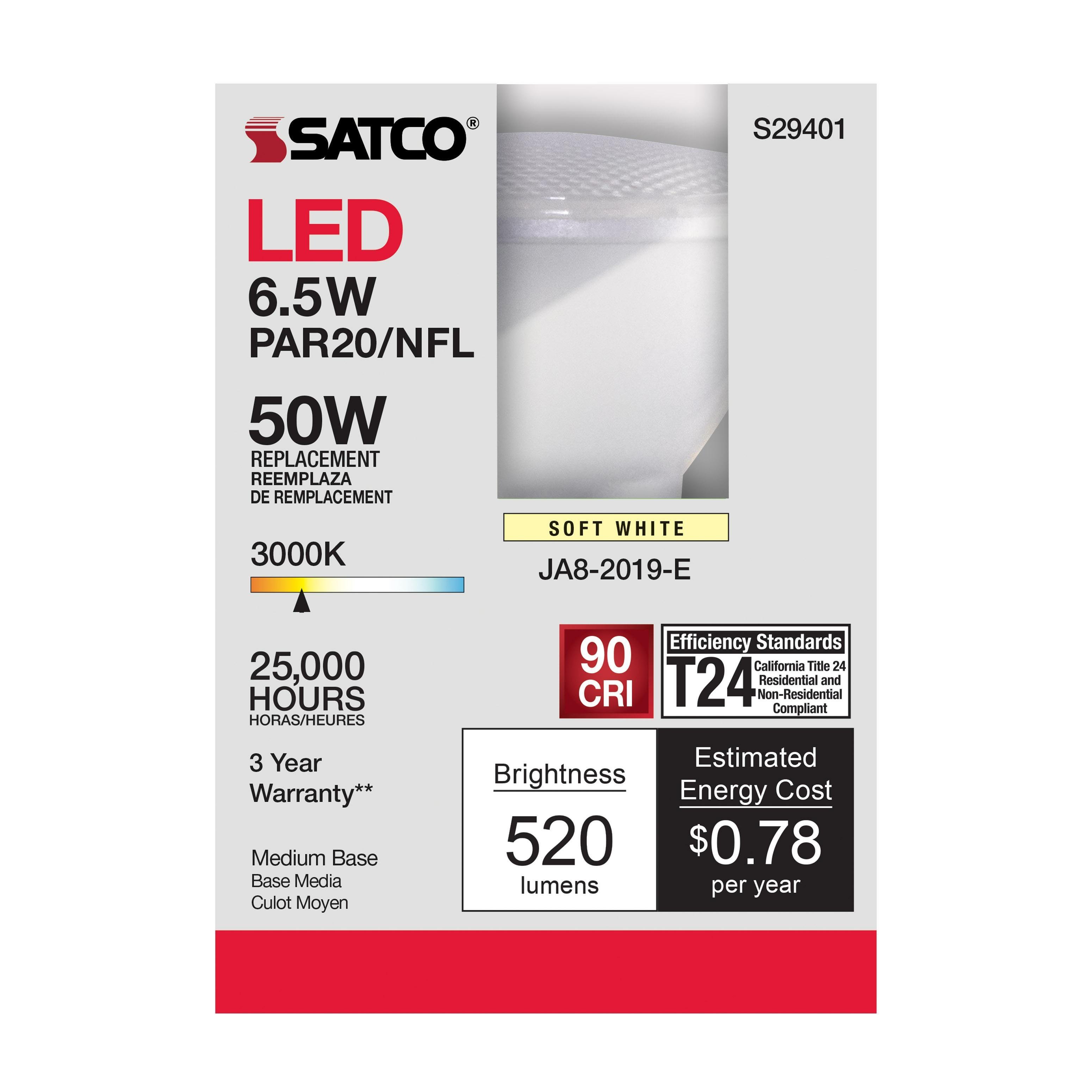 Picture of S29401 - 6.5 Watt - PAR20 LED - 3000K - 25 deg. Beam Angle - Medium base - 120 Volt