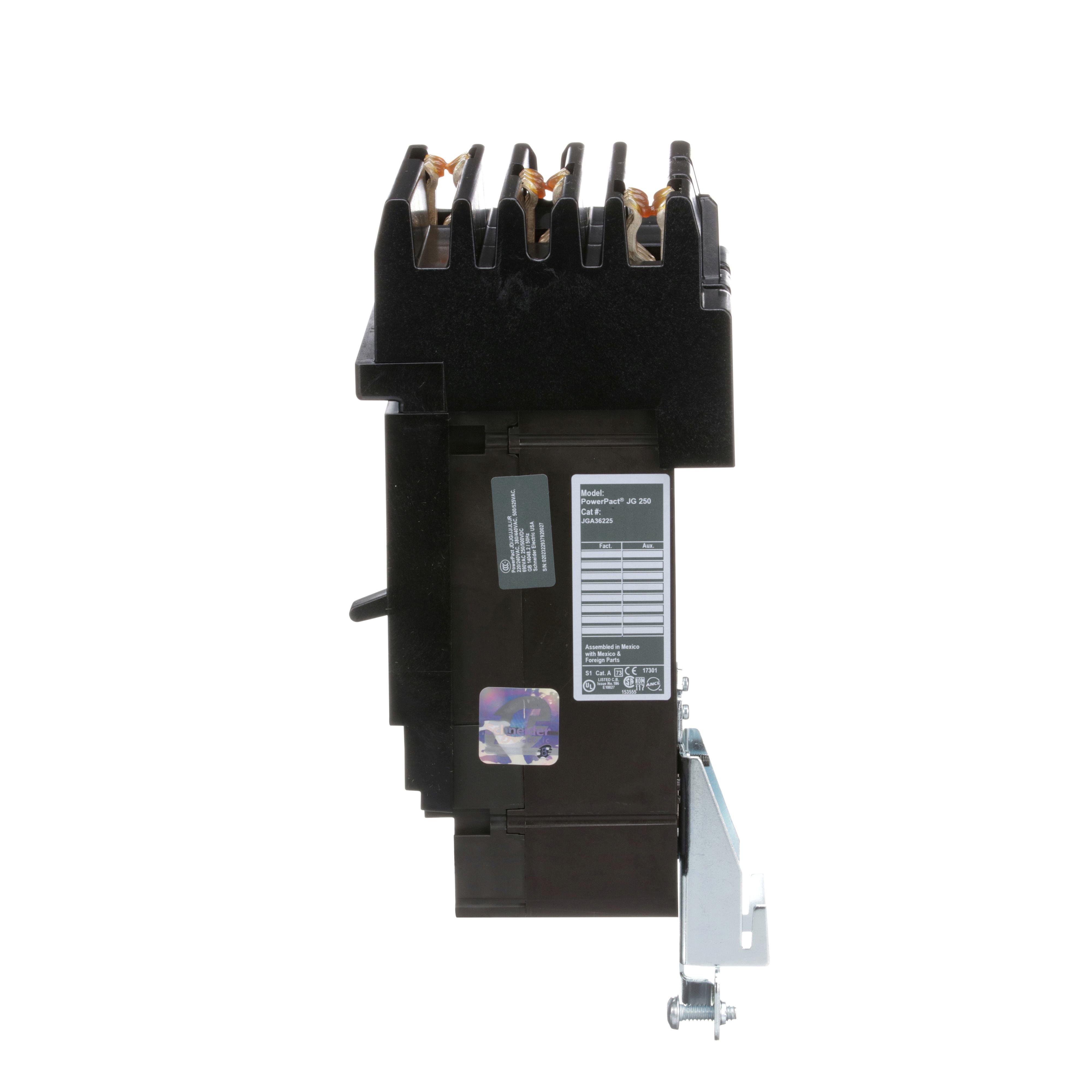 Picture of JGA36225 - Circuit breaker, PowerPacT J, 225A, 3 pole, 600VAC, 18kA, I-Line, thermal magnetic, 80%, ABC