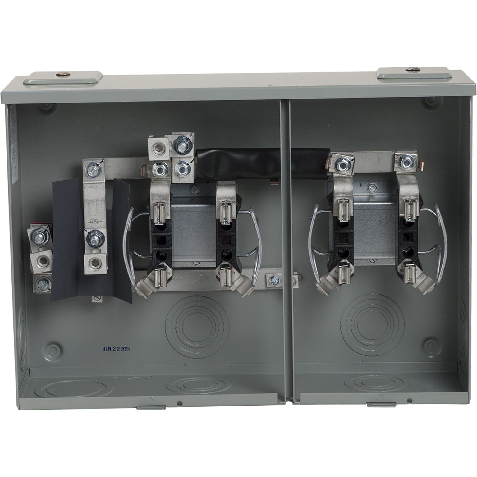 UHT2R1421C - Meter socket, horizontal, ringless, 2 position, 1 phase, 3 wire, 4 jaws, horn bypass, OH/UG, 100A