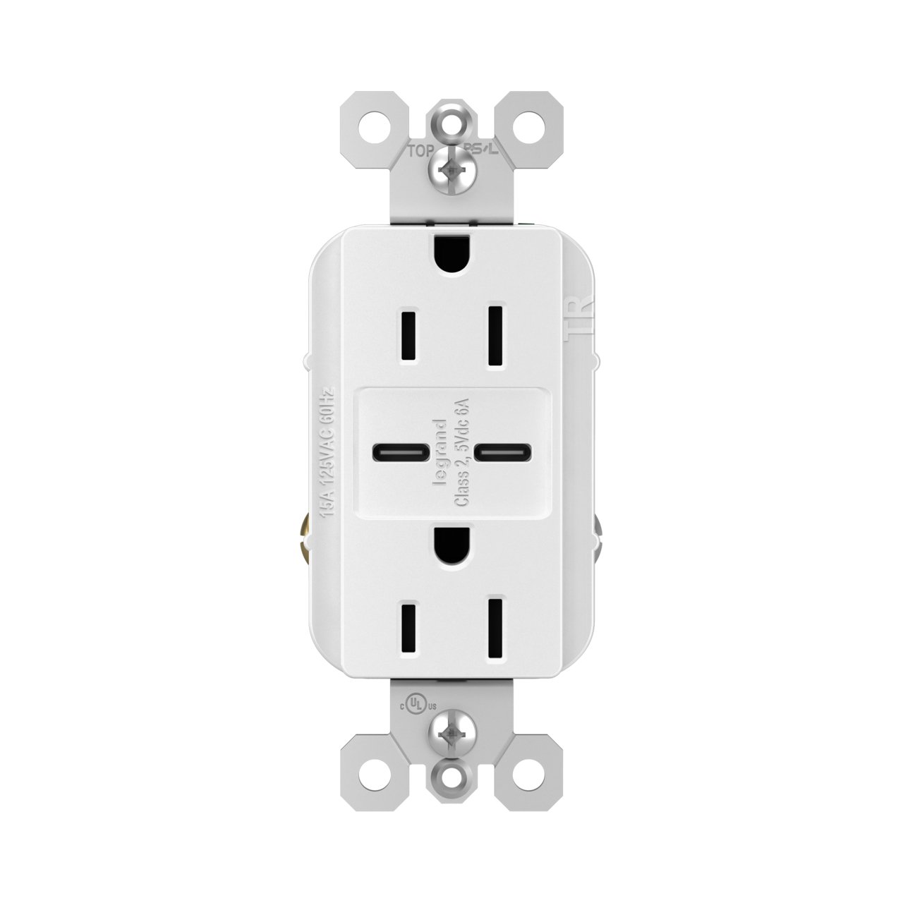 Picture of R26USBCC6W - radiant® 15A Tamper-Resistant Ultra-Fast USB Type C/C Outlet, White