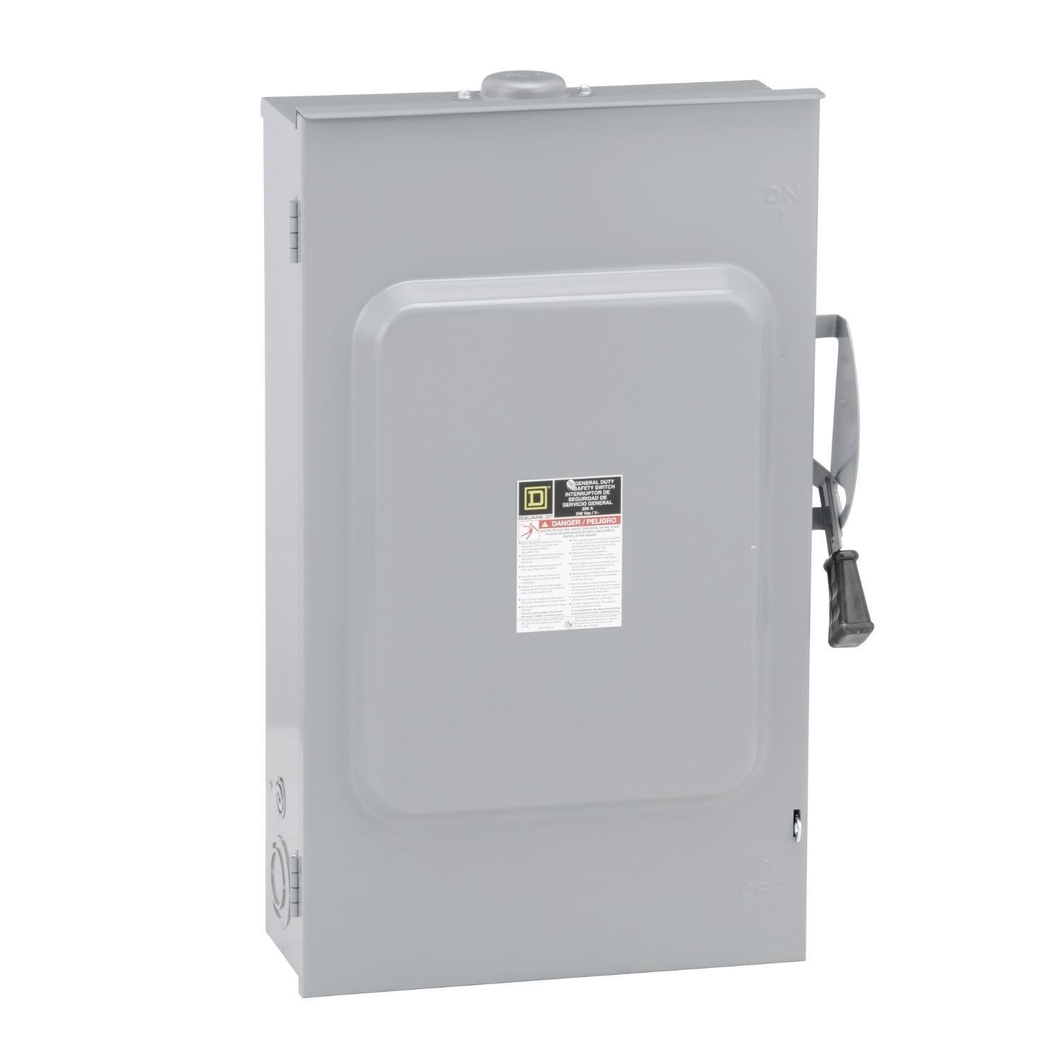 Picture of D224NRB - Safety switch, general duty, fusible, 200A, 2 pole, 60hp, 240VAC, NEMA 3R, 3 wire, 1 neutral, bolt on hub provision