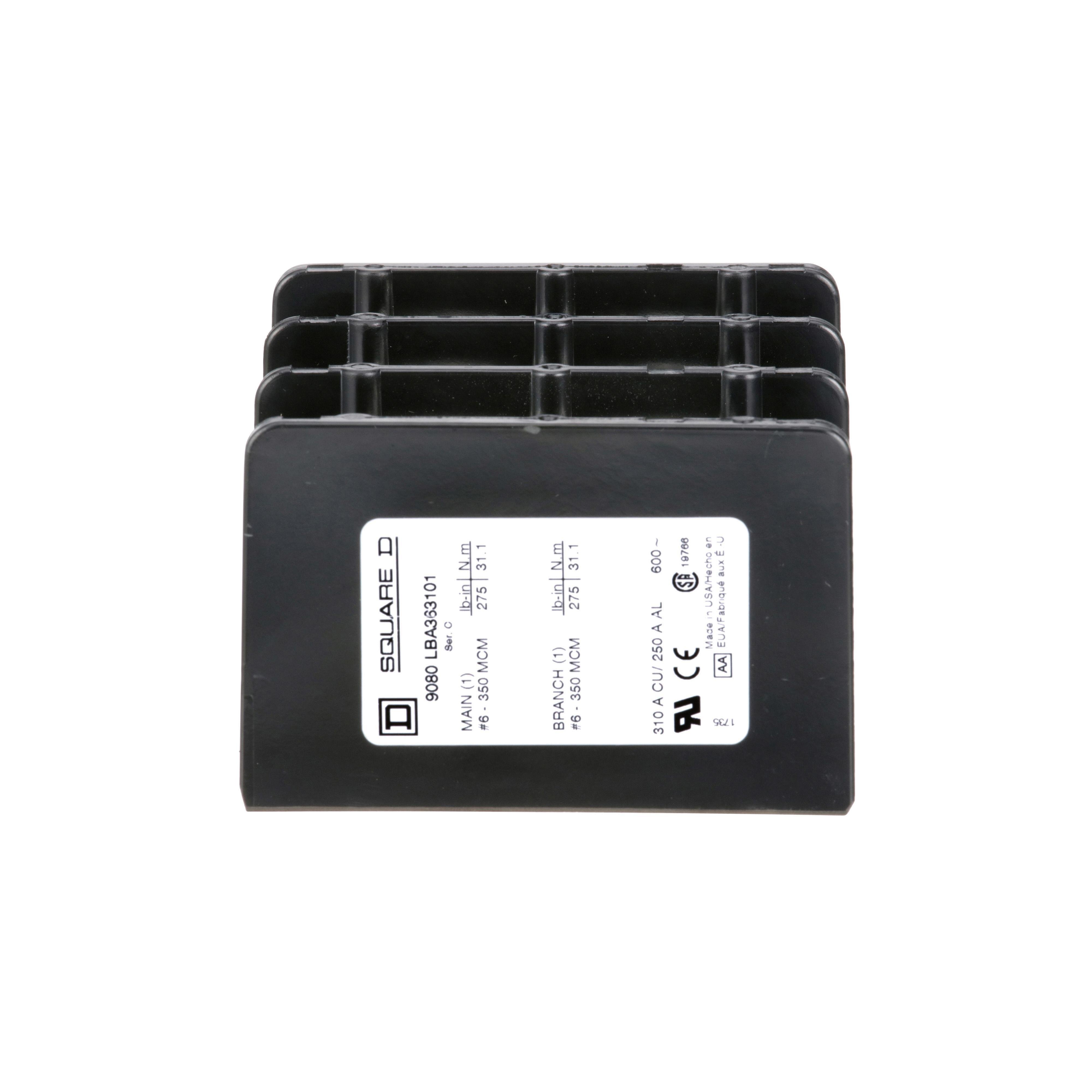 Picture of 9080LBA363101 - Power distribution block, Linergy, 3 pole, 1 line, 1 load, 310A Cu, 250A Al, 600V