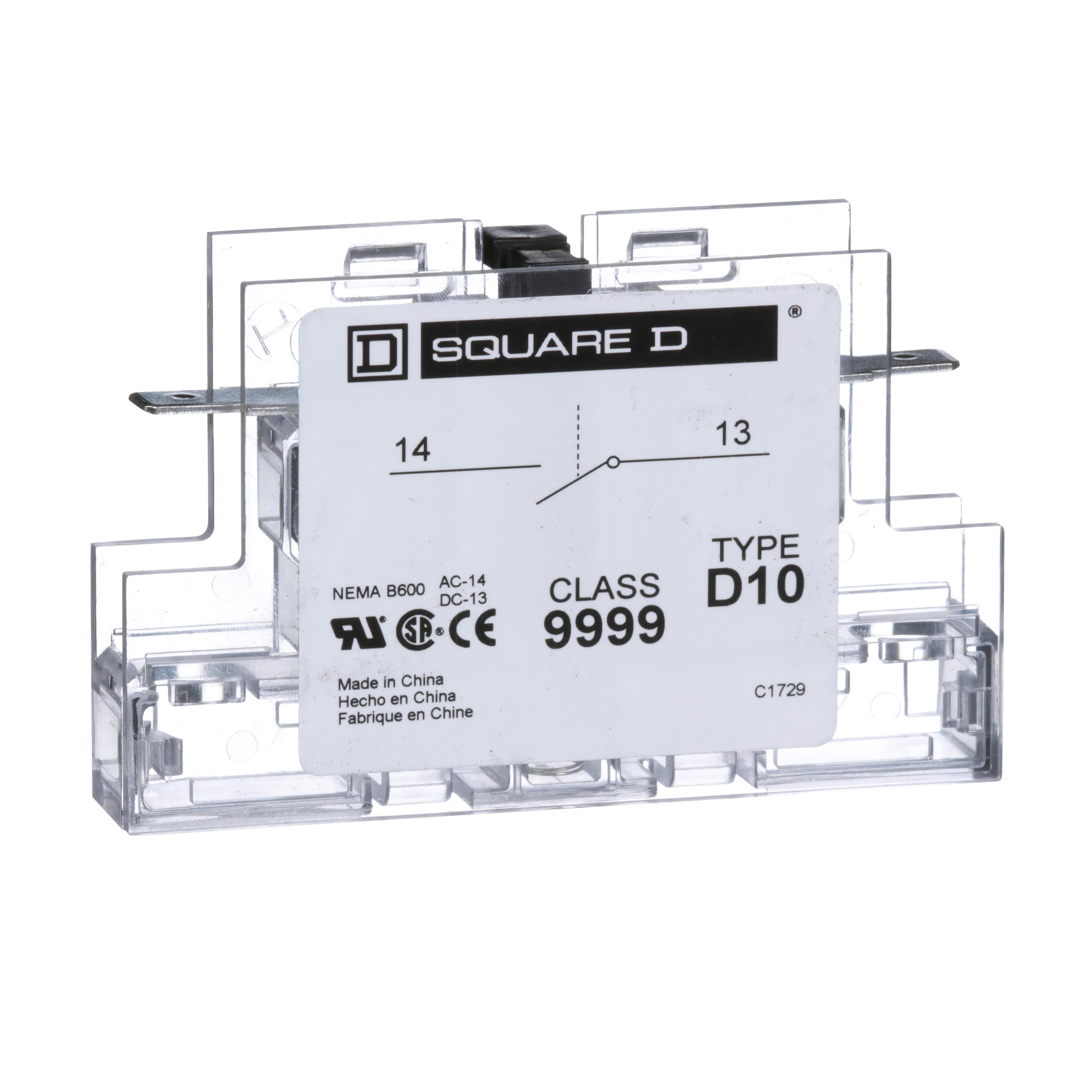 9999D10 - Contactor, Definite Purpose, auxiliary contact, 3A at 120 VAC, 1 NO contact, for 20A to 90A DPA contactors