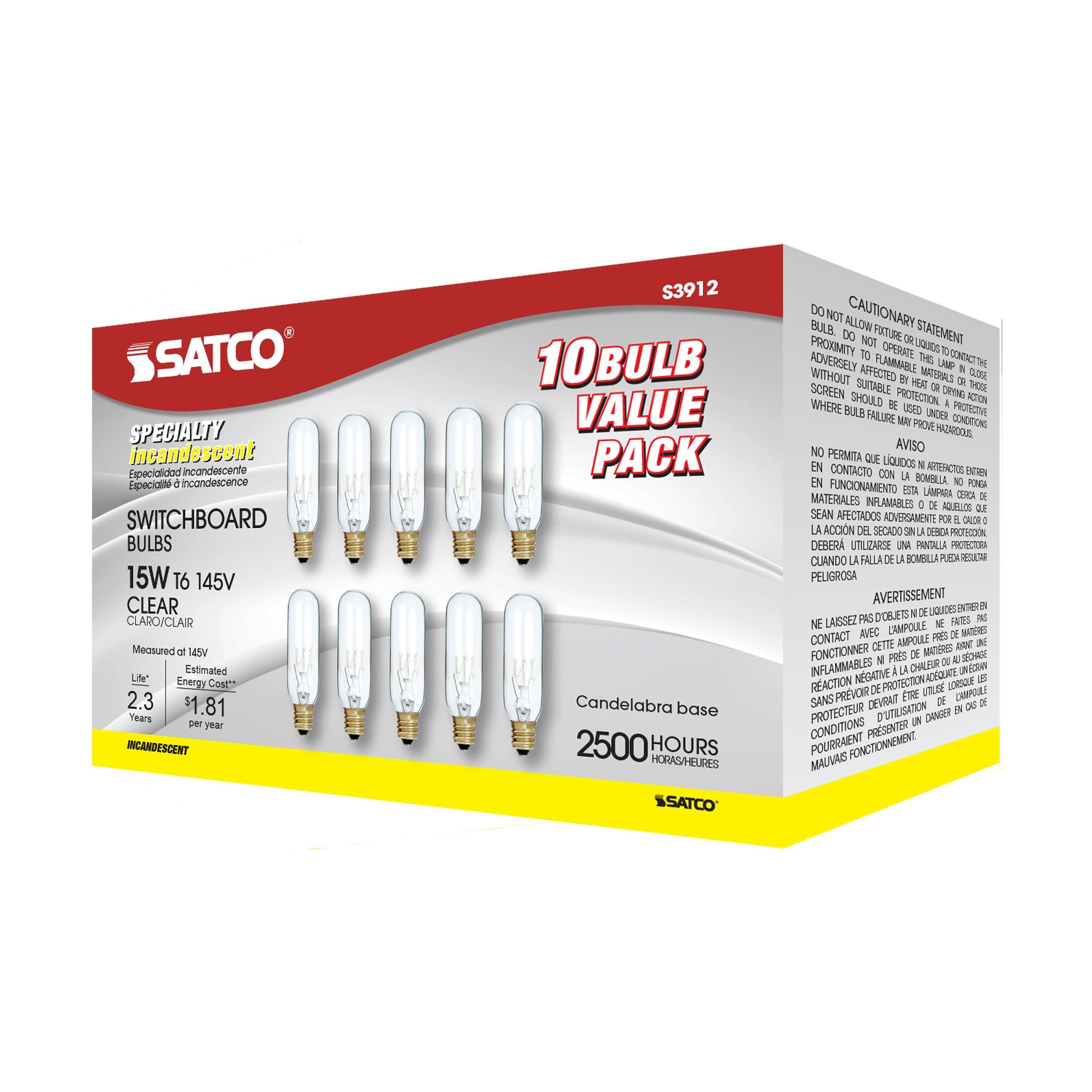 Picture of S3912 - 15 Watt T6 Incandescent - Clear - 2000 Average rated hours - 90 Lumens - Candelabra base - 145 Volt