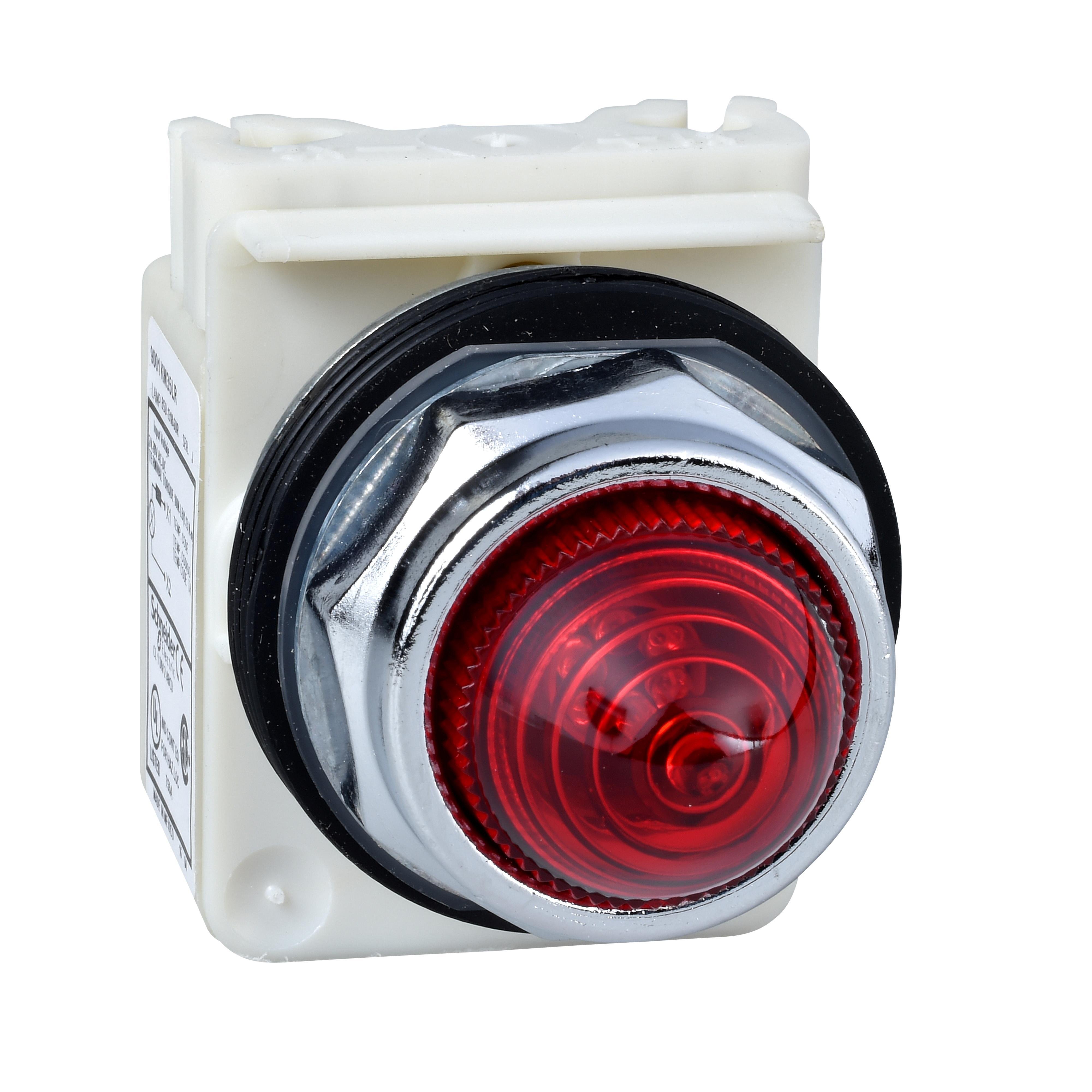 9001KP38LRR9 - Pilot light, Harmony 9001K, metal, polycarbonate, domed, red, 30mm, LED red, 120V