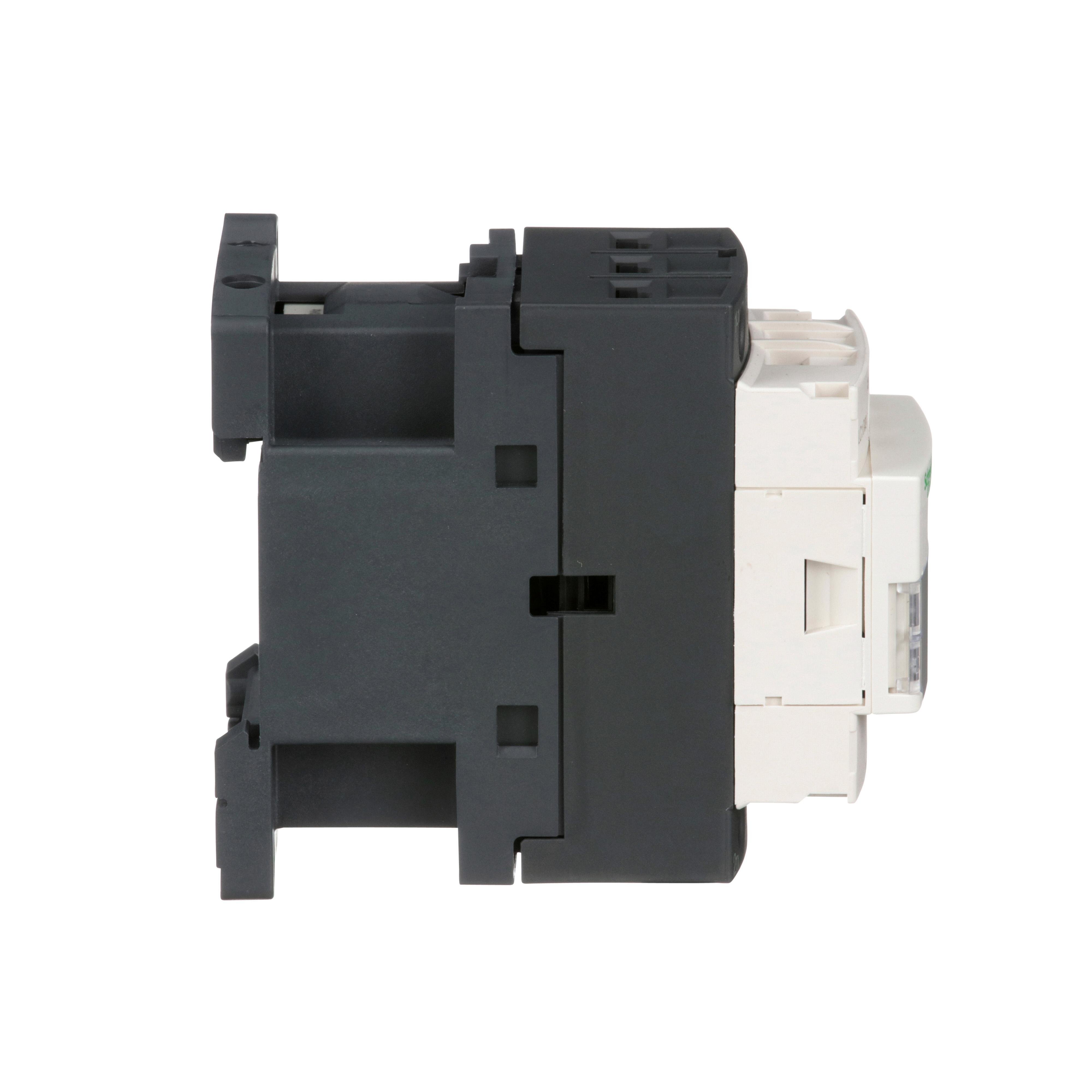 Picture of LC1D09T7 - IEC contactor, TeSys Deca, nonreversing, 9A, 5HP at 480VAC, up to 100kA SCCR, 3 phase, 3 NO, 80VAC 50/60Hz coil, open style