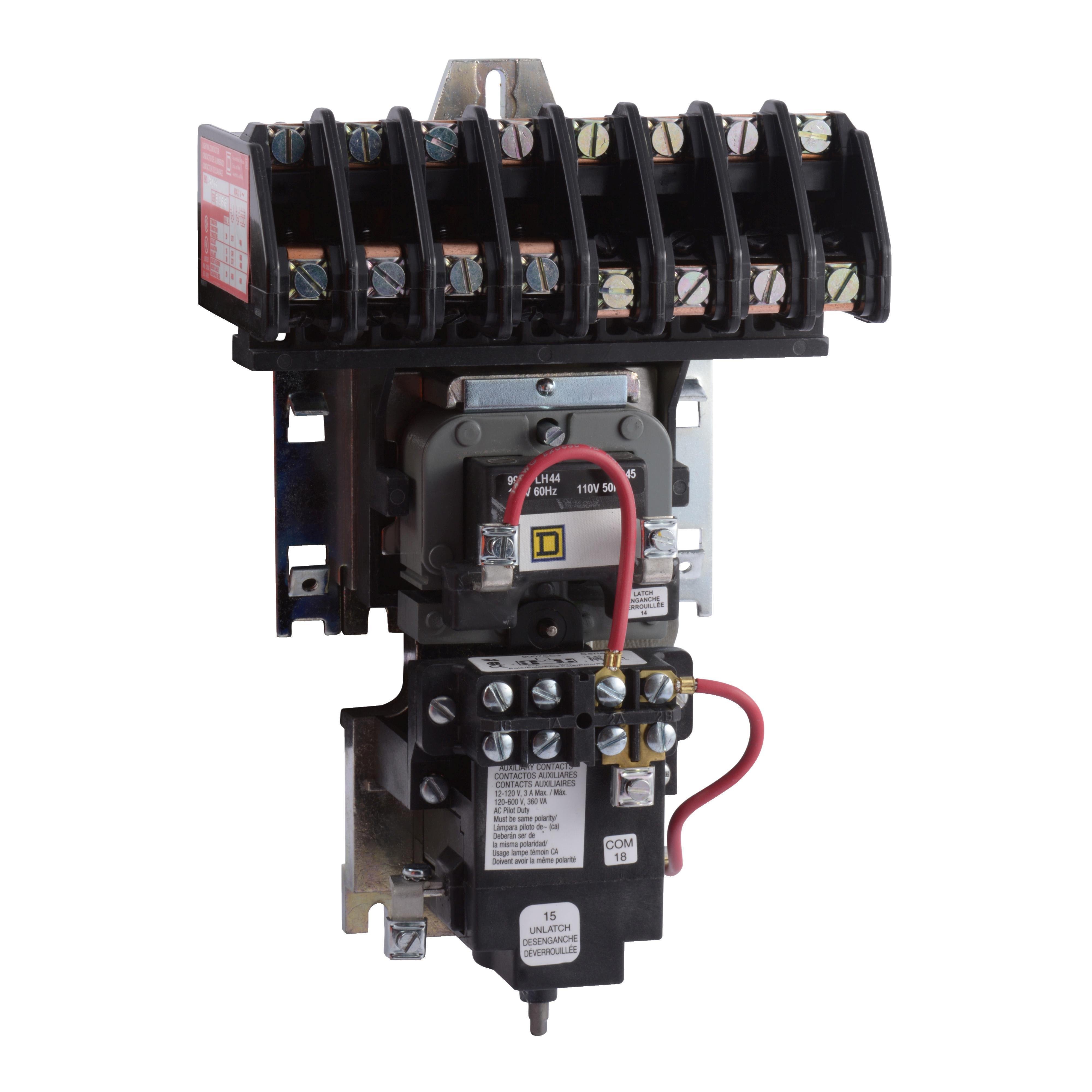 8903LXO80V04 - Contactor, Type L, multipole lighting, mechanically held, 30A, 8 pole, 600V, 277VAC 60Hz coil, open style [TAA]
