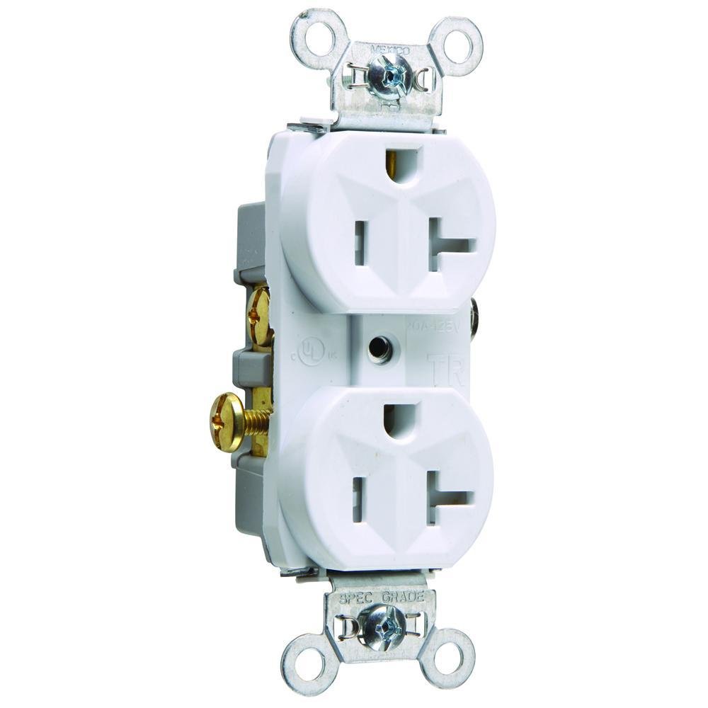 TR20-W - 20A 125V Commercial Grade Tamper-Resistant Duplex Receptacle, White