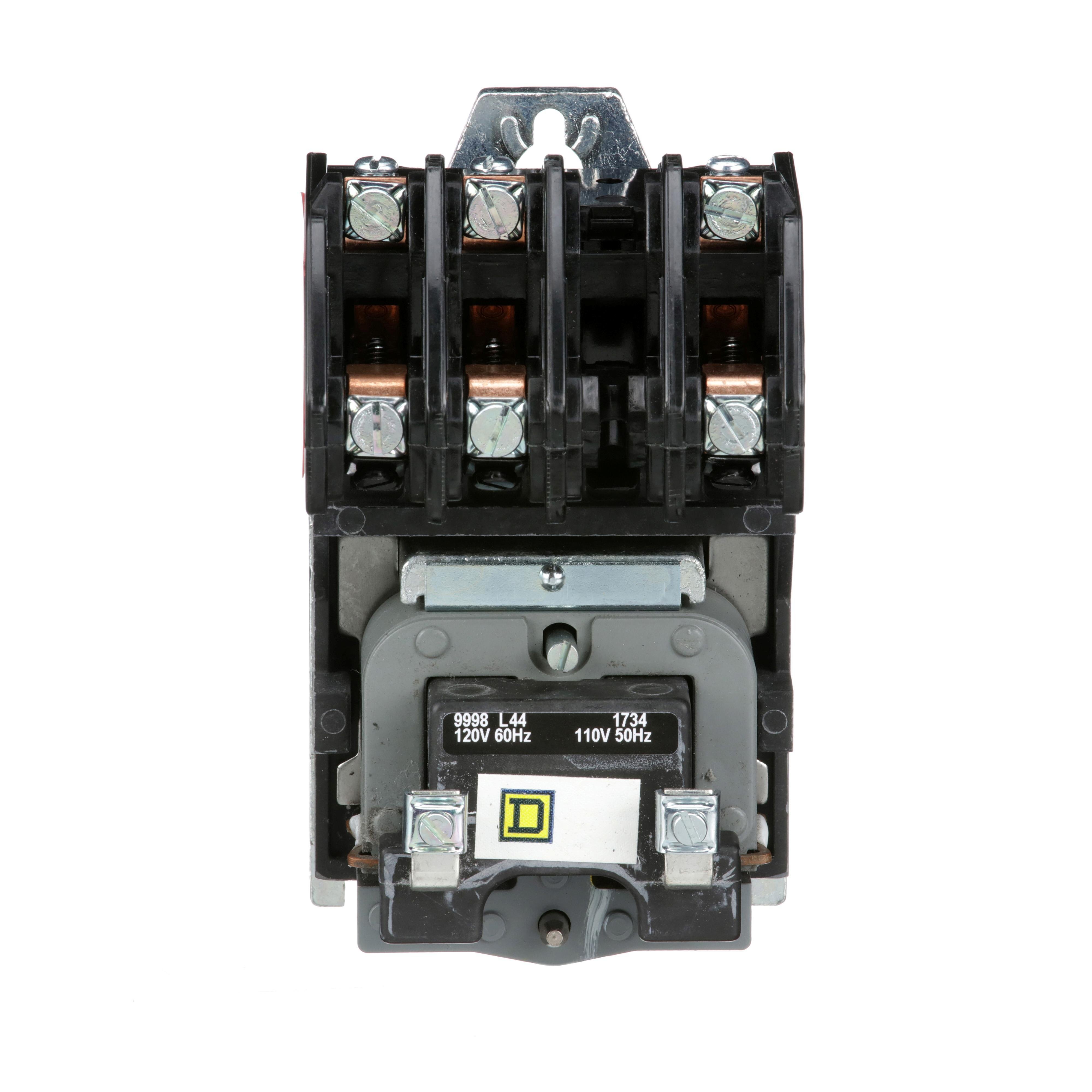 8903LO30V02 - Contactor, Type L, multipole lighting, electrically held, 30A, 3 pole, 600V, 110/120VAC 50/60Hz coil, open style [TAA]