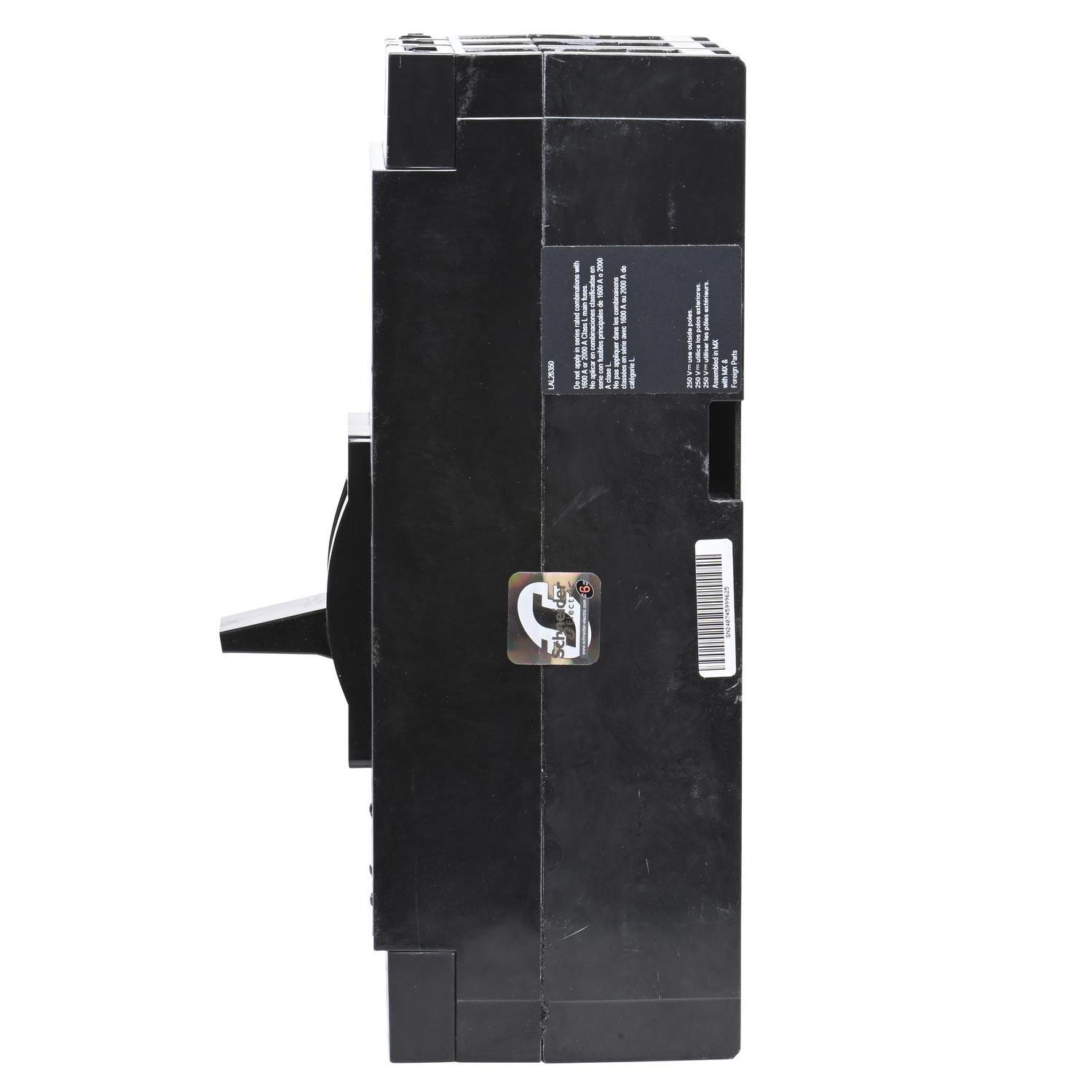 Picture of LAL26350 - Circuit breaker, LA, 350A, 2 pole, 600VAC, 22kA, 250VDC, 10kA, lugs, thermal magnetic