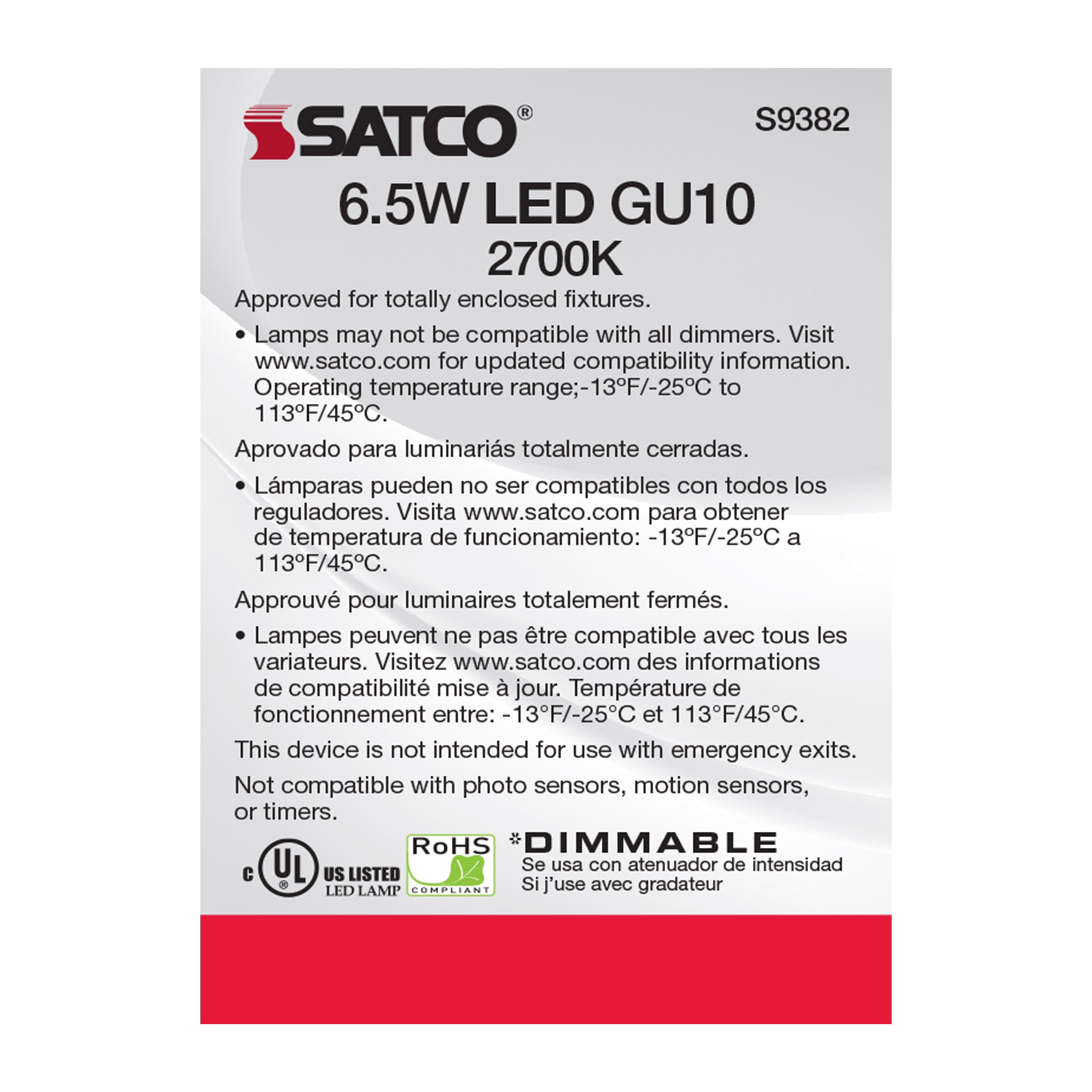 Picture of S9382 - 6.5 Watt - LED MR16 - 2700K - 40 deg. Beam Angle - GU10 base - 120 Volt