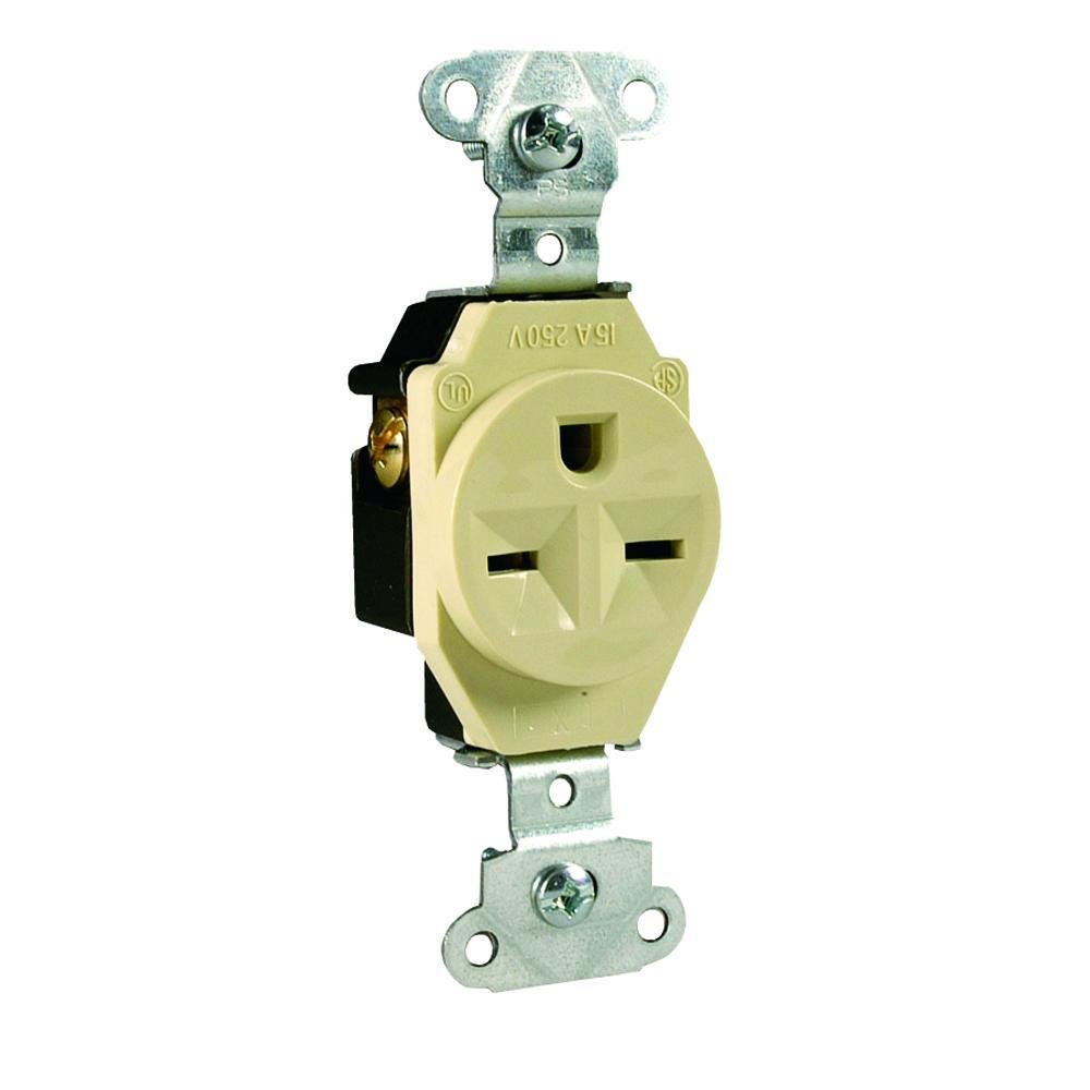 5651-I - 15A 250V Heavy Duty Spec-Grade Single Receptacle, Back and Side Wire, Ivory