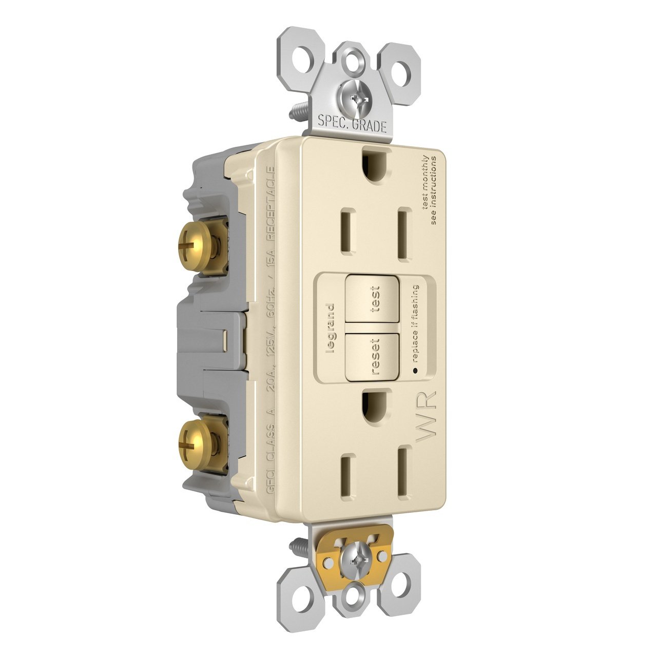 Picture of 1597-TRWRLA - radiant® Tamper-Resistant Weather-Resistant 15A Duplex Self-Test GFCI Receptacles with SafeLock® Protection, Light Almond