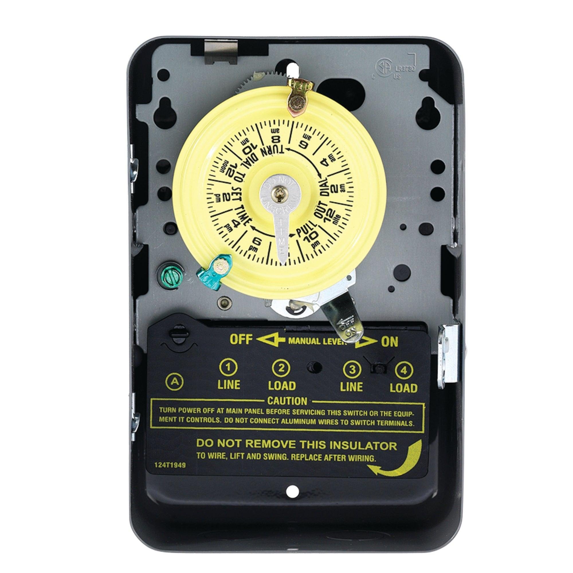 T104 - 24-Hour Mechanical Time Switch, 208-277 VAC, 60Hz, DPST, Indoor Metal Enclosure, 1 Hour Interval