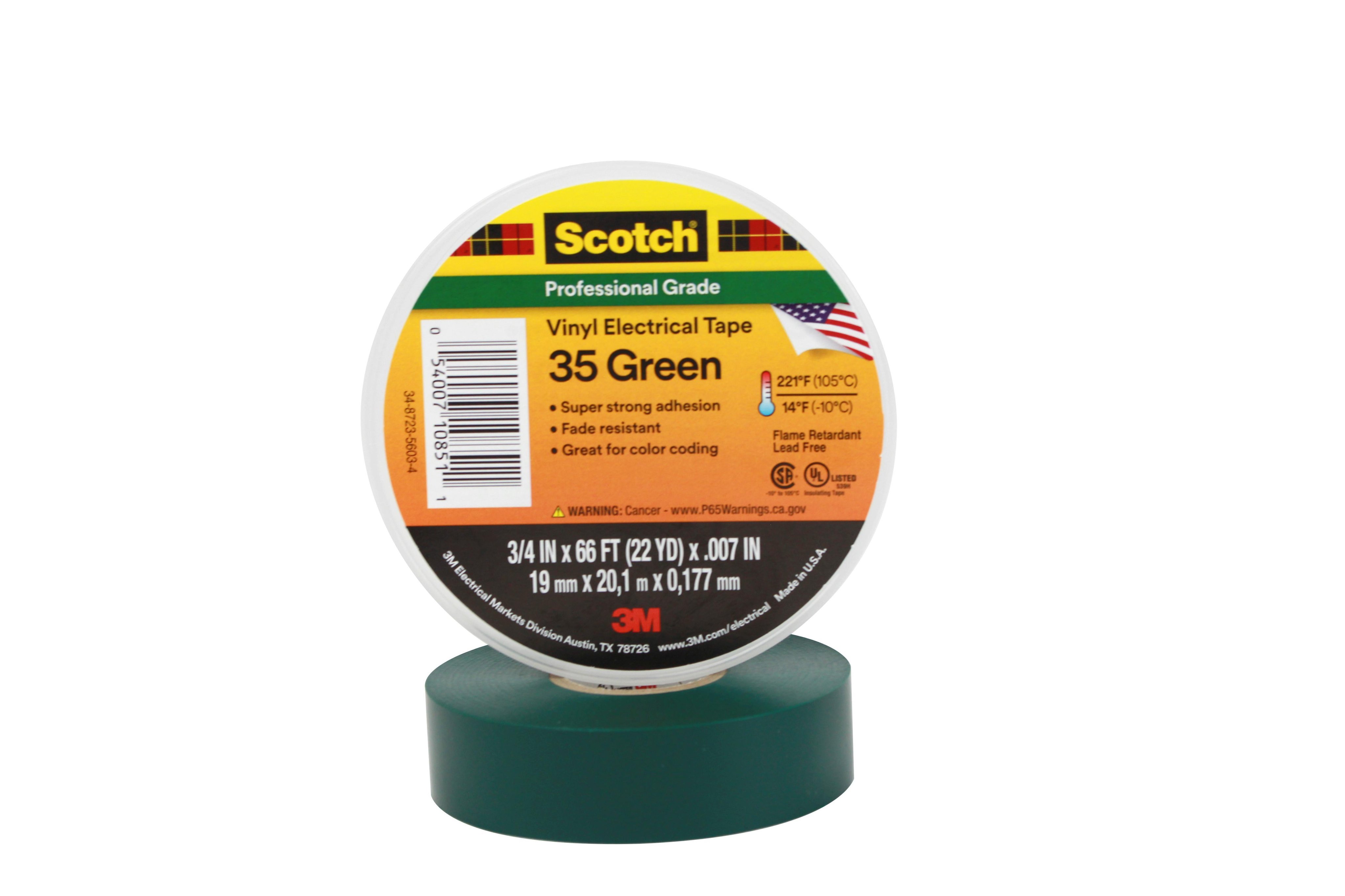 Picture of 35-GREEN-3/4X66FT - Scotch Vinyl Electrical Color Coding Tape 35-Green-3/4, 3/4 in x 66 ft (19 mm x 20,1 m), 100 per case