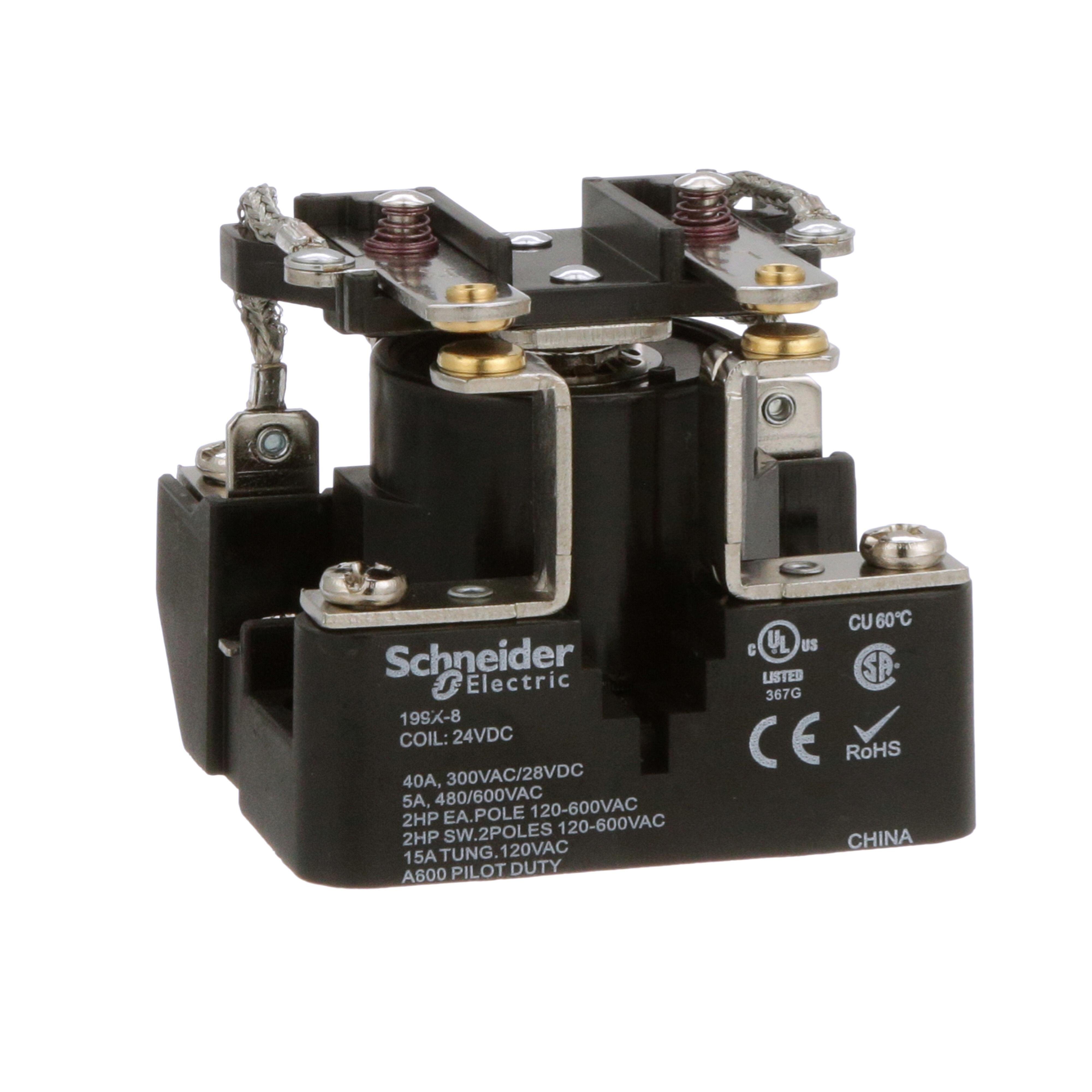 Picture of 199X-8 - Power Relay, DPST-NO, open cover type, screw terminal, 40A, 24V DC, 1NO