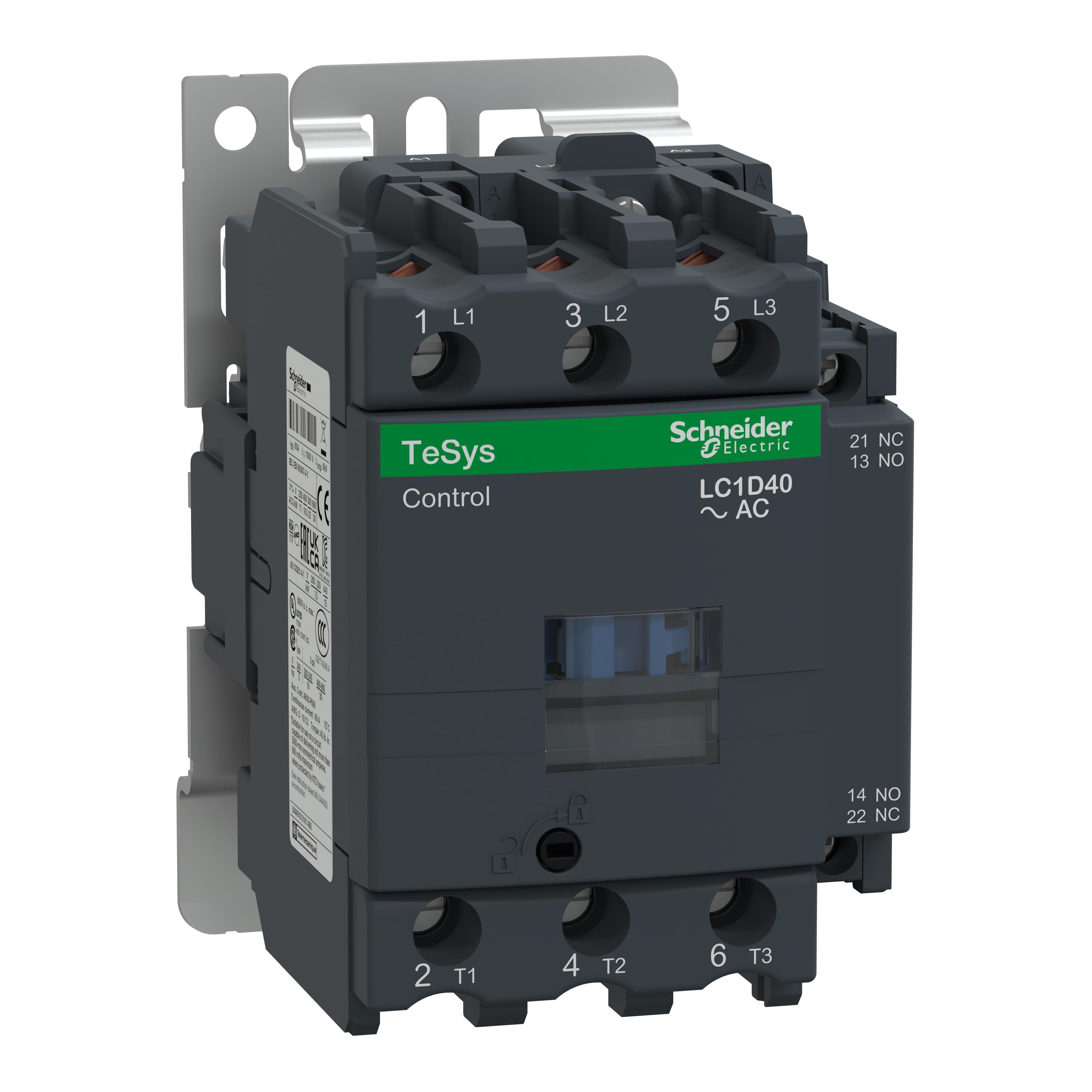 Picture of LC1D40G7 - TeSys D IEC contactor, 40 A, 3 P, 30 HP at 480 VAC, nonreversing, 120 VAC 50/60 Hz coil