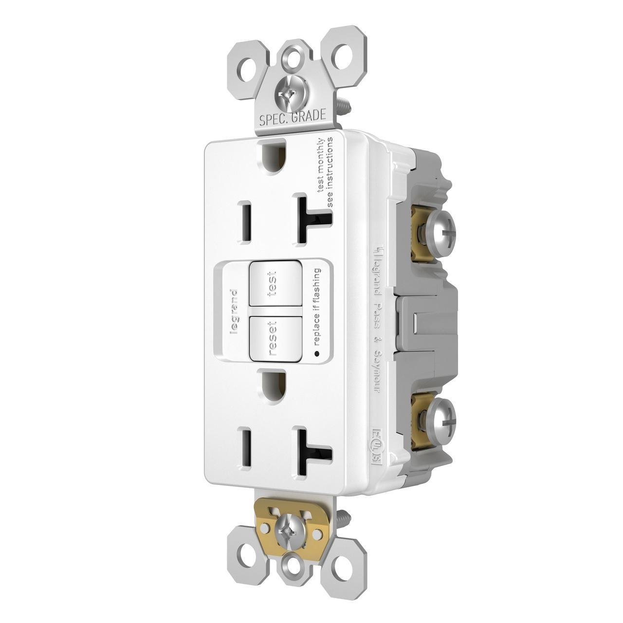 Picture of 2097-W - radiant® 20A Duplex Self-Test GFCI Receptacles with SafeLock® Protection, White