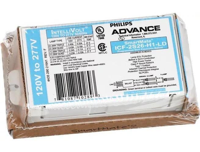 ICF2S42M2LDK - ADV ICF2S42M2LDK (ADVANCE) BALLAST 1or2 42W 120/277V PROGRAM START (2) 26w, 32W or 42W, 4-pin (GX24q) CFL. Or (1) 57w or 70w 4-pin (GX24q) CFL. Or (2) 24w 4-pin (2G11) or (1 or 2) 40w 4-pin (2G11) CFL.