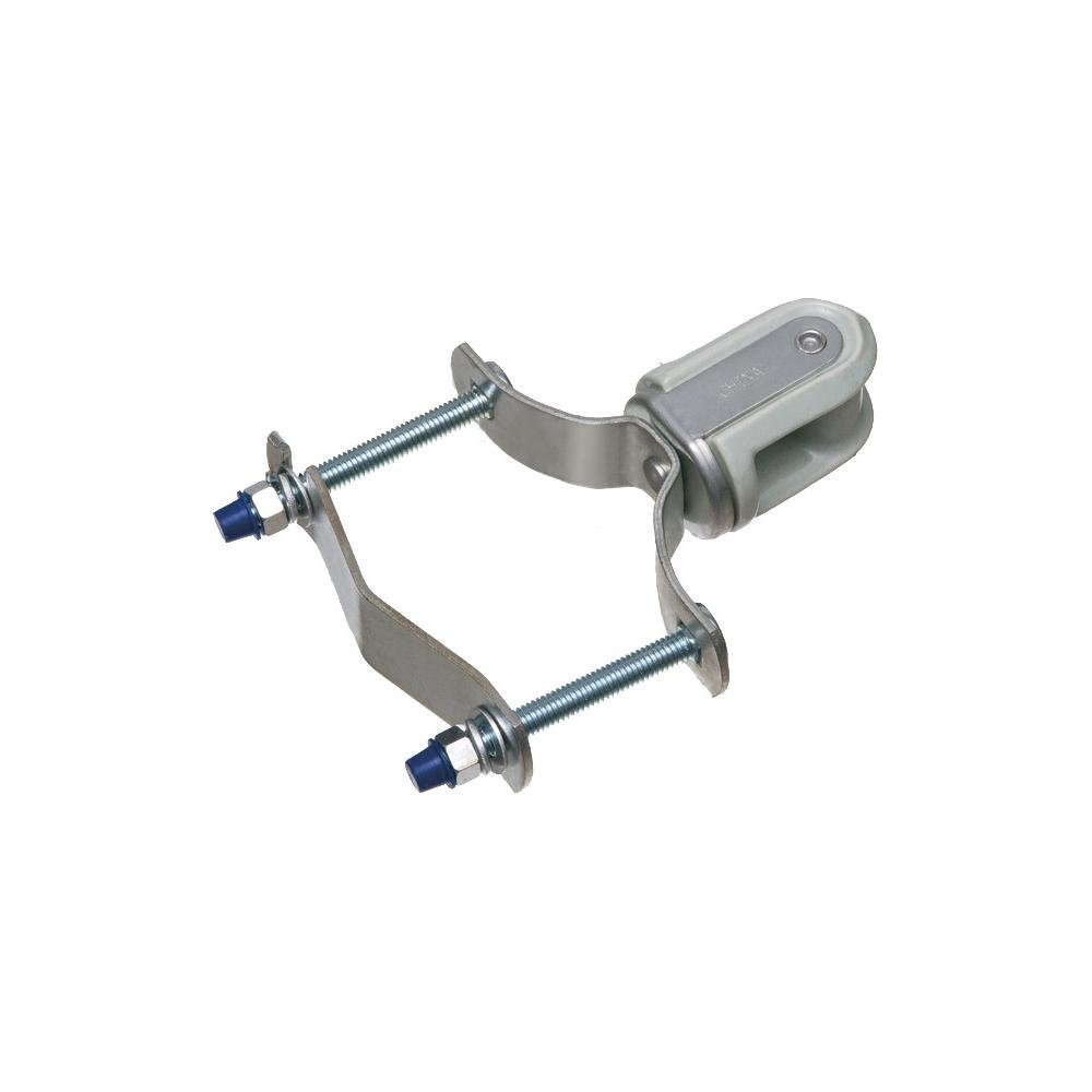 610 - Porcelain wire holder with steel clip, fits 1-1/4 to 3" pipe