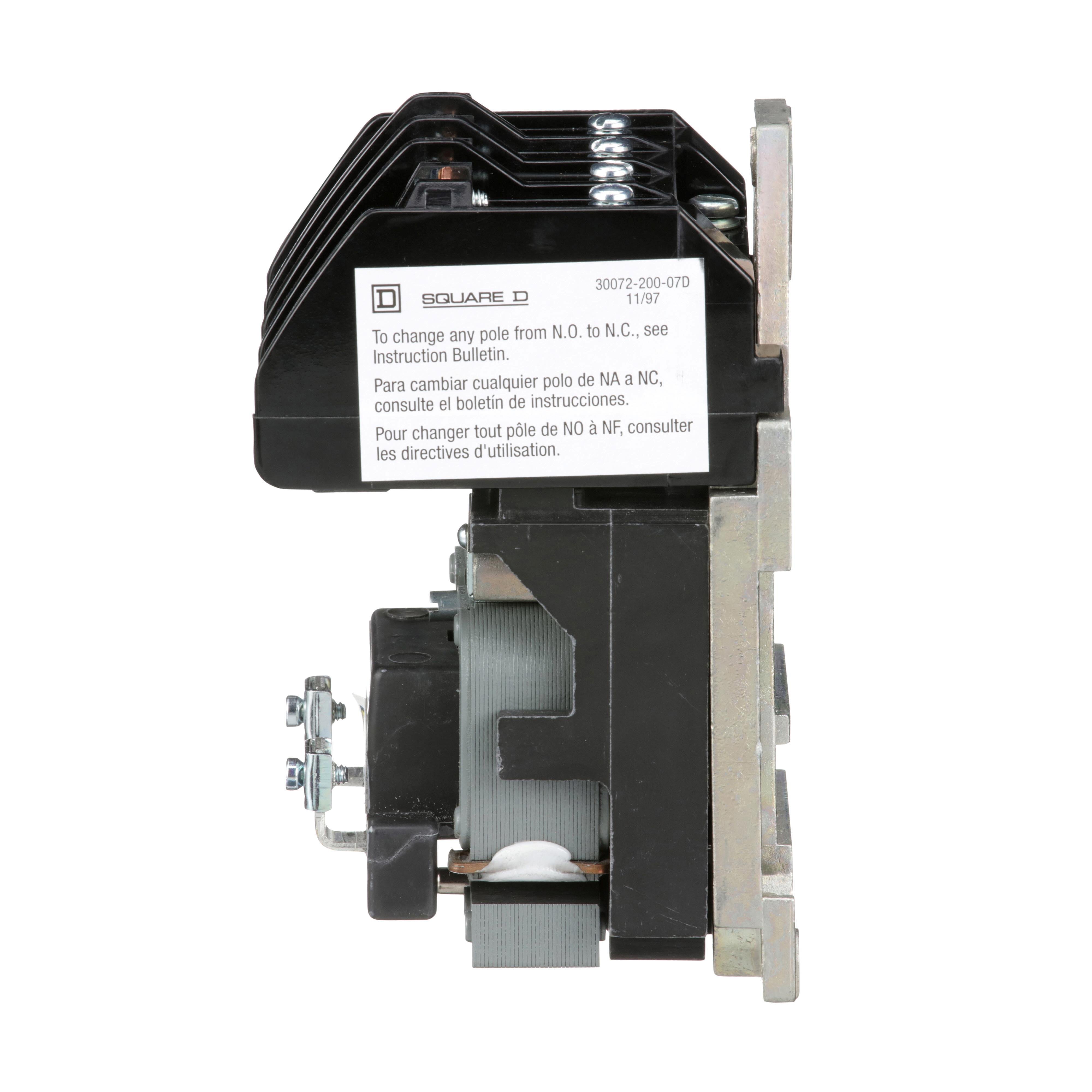 Picture of 8903LO40V02 - Contactor, Type L, multipole lighting, electrically held, 30A, 4 pole, 600V, 110/120VAC 50/60Hz coil, open style