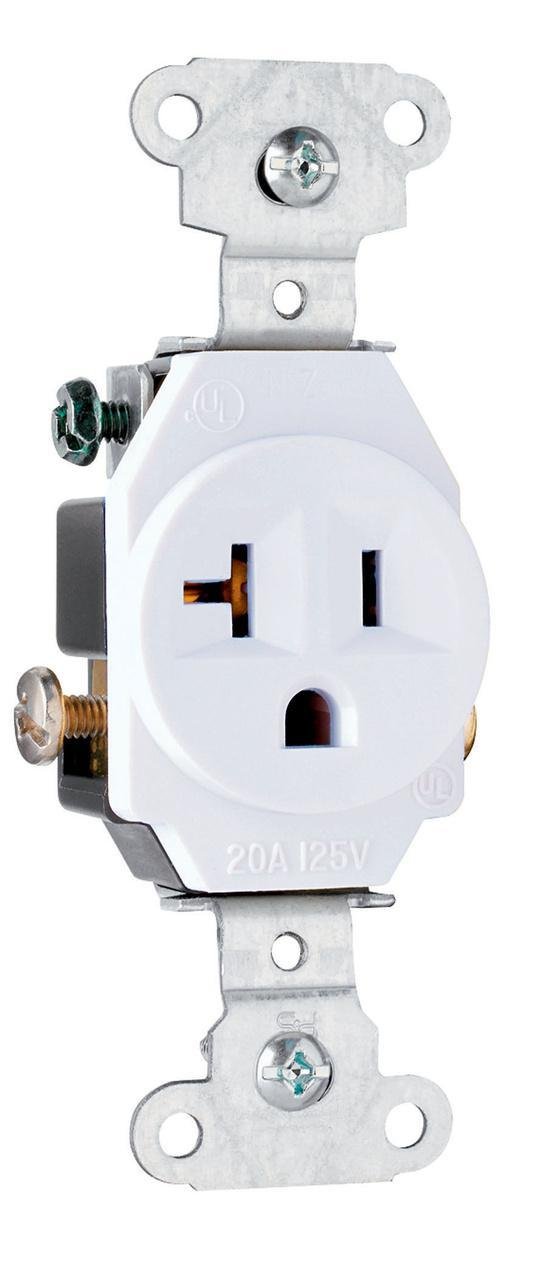 5351-W - 20A 125V Heavy Duty Spec-Grade Single Receptacle, Side Wire, White