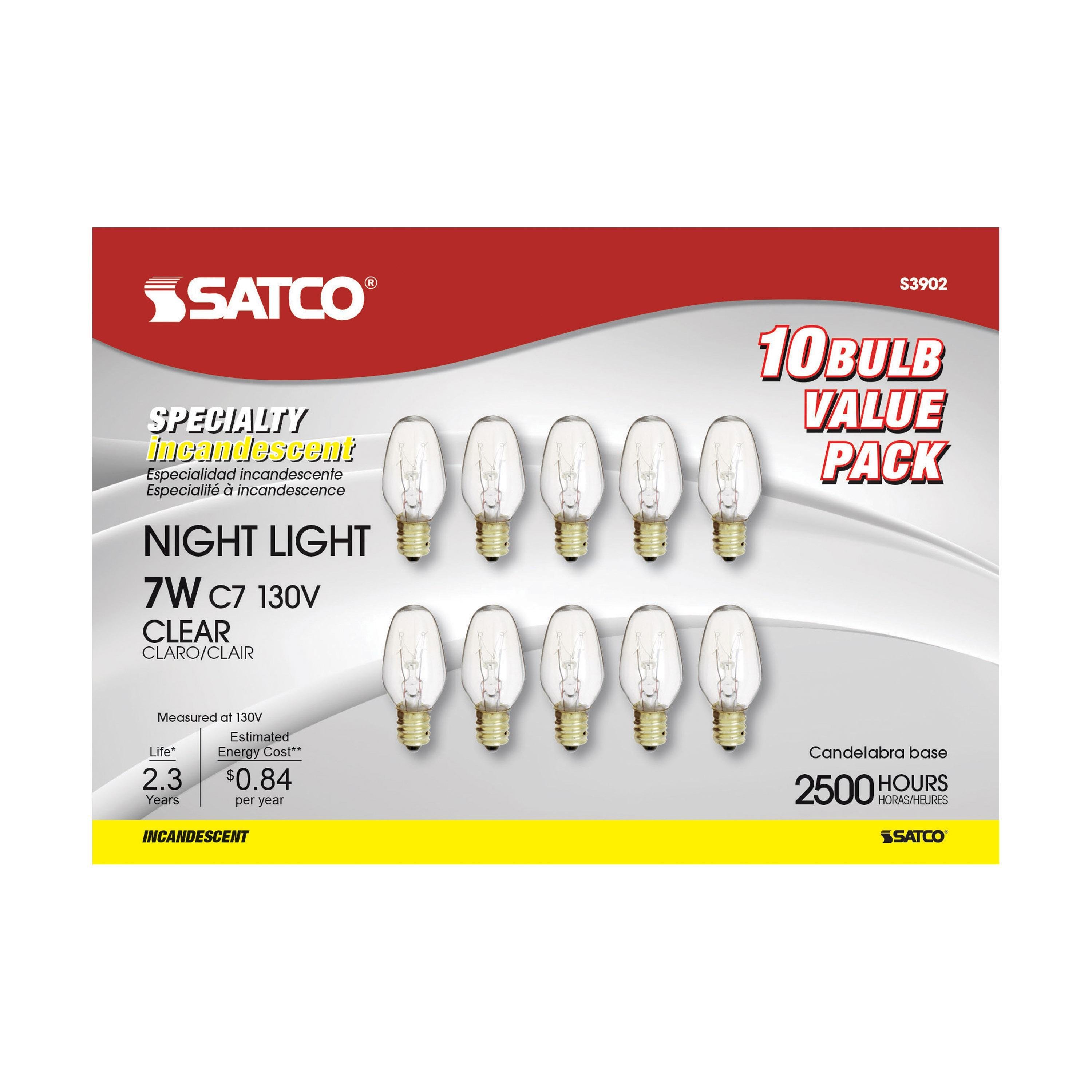 Picture of S3902 - 7 Watt C7 Incandescent - Clear - 2500 Average rated hours - 35 Lumens - Candelabra base - 130 Volt