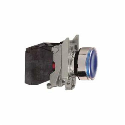 Picture of XB4BW36B5 - Illuminated push button, Harmony XB4, metal, blue flush, 22mm, universal LED, plain lens, 1NO + 1NC, 24V AC DC