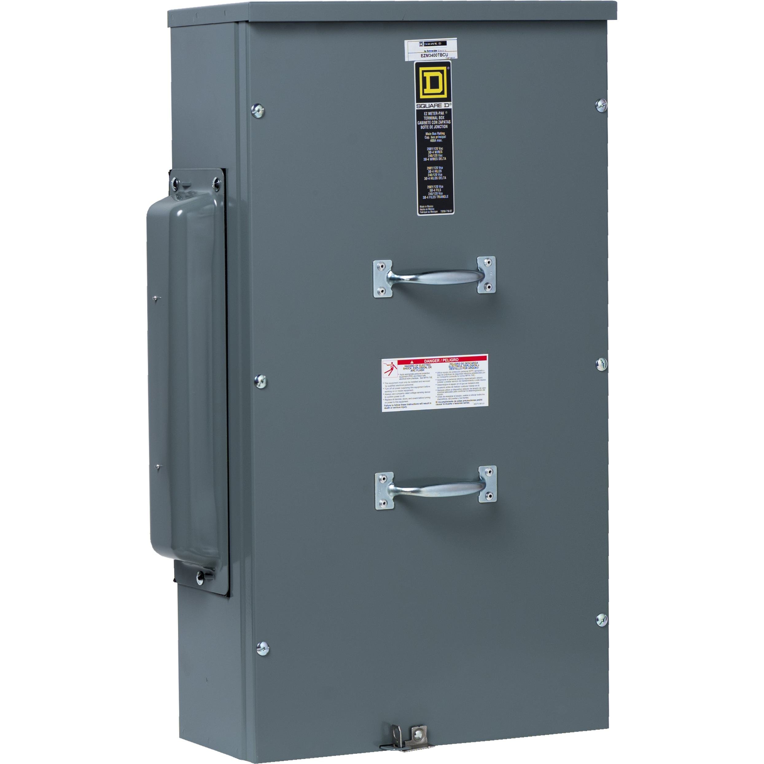 EZM3400TBCU - Main lugs unit, EZ Meter-Pak, 400A, 240VAC max, 3ph/4W, 800A bus, OH/UG, Type 3R, Cu bus