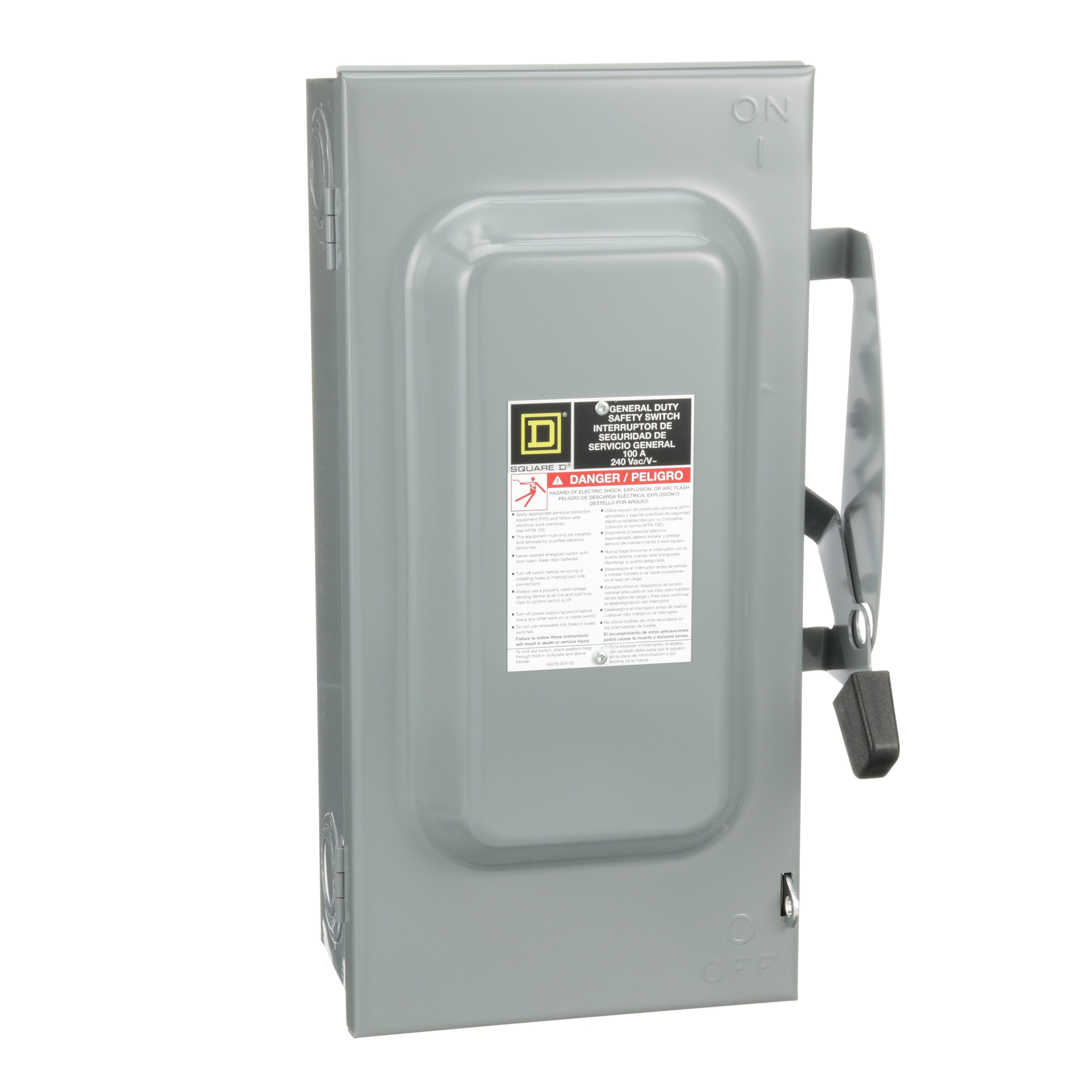 DU323 - Safety switch, general duty, non fusible, 100A, 3 pole, 30hp, 240VAC, NEMA 1