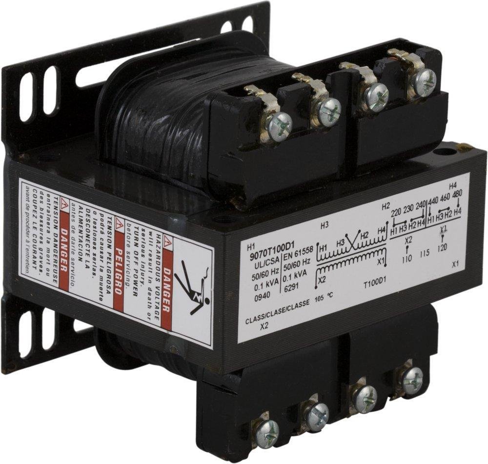 Picture of 9070T100D12 - Transformer, Type T, industrial control, 100VA, 1 phase, 480V primary, 240V secondary, 55C rise