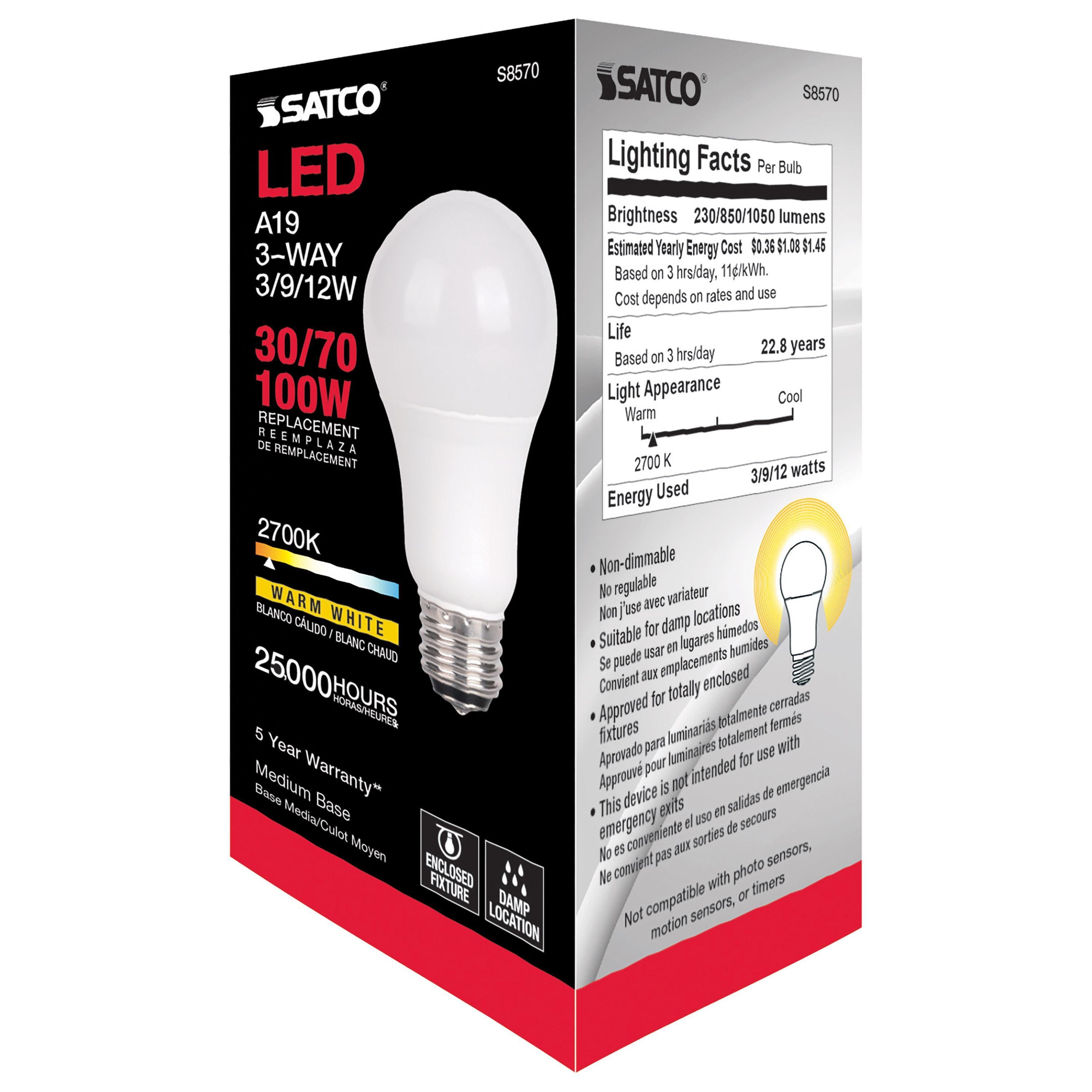 Picture of 3 Watt/9 Watt/12 Watt - A19 LED - 3-way - Frosted - 2700K - Medium base - 120 Volt