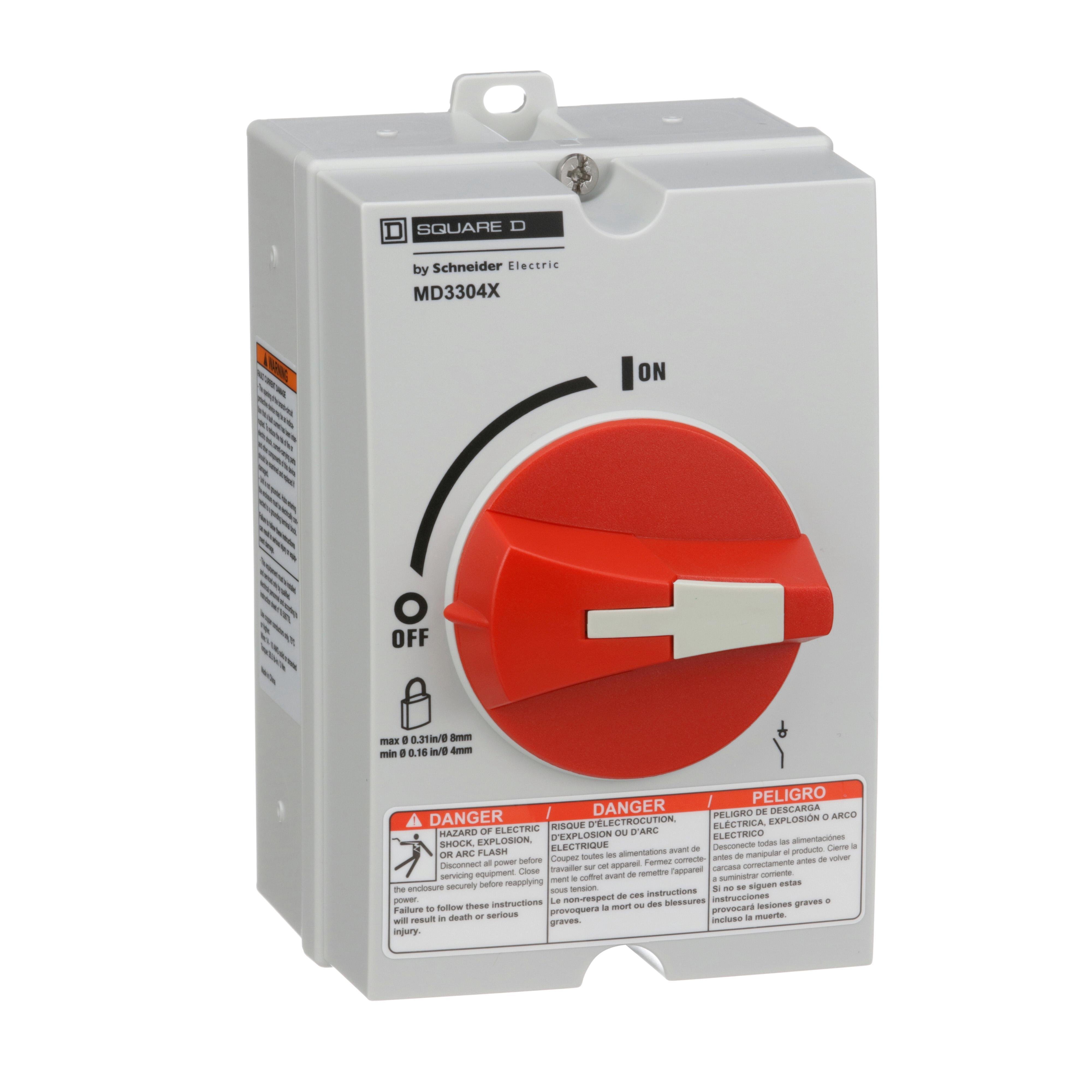 MD3304X - Motor disconnect switch, 3P, 30A, NEMA 1, 3, 3R, 4, 4X and 12 enclosure