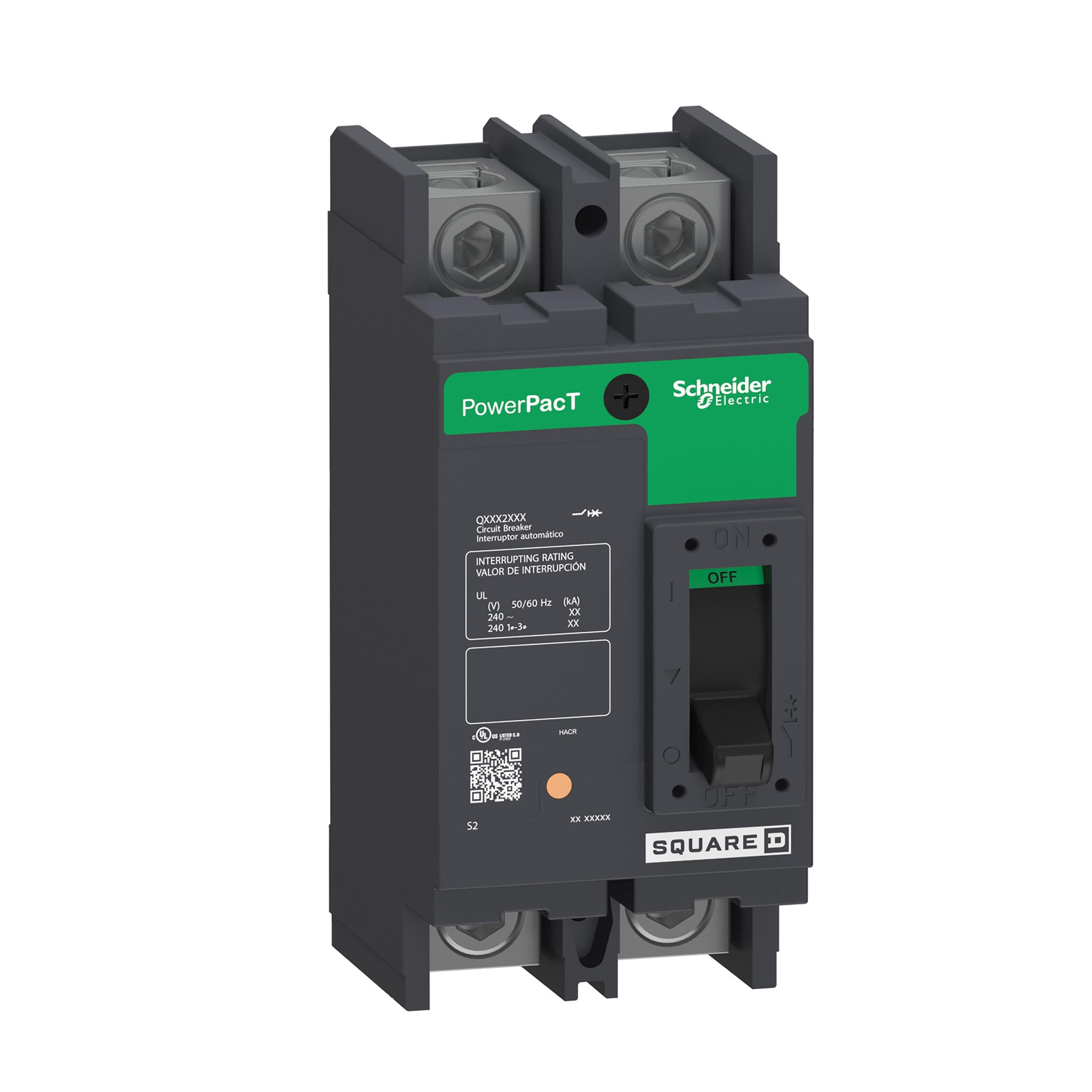 Picture of QBL22200 - Circuit breaker, PowerPacT Q, 200A, 2 pole, 240VAC, 10kA, lugs, thermal magnetic, 80%