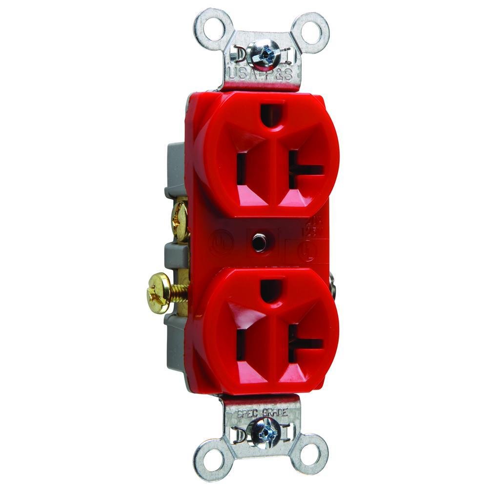 CR20-RED - 20A 125V Commercial Spec-Grade Duplex Receptacle, Side Wire, Red