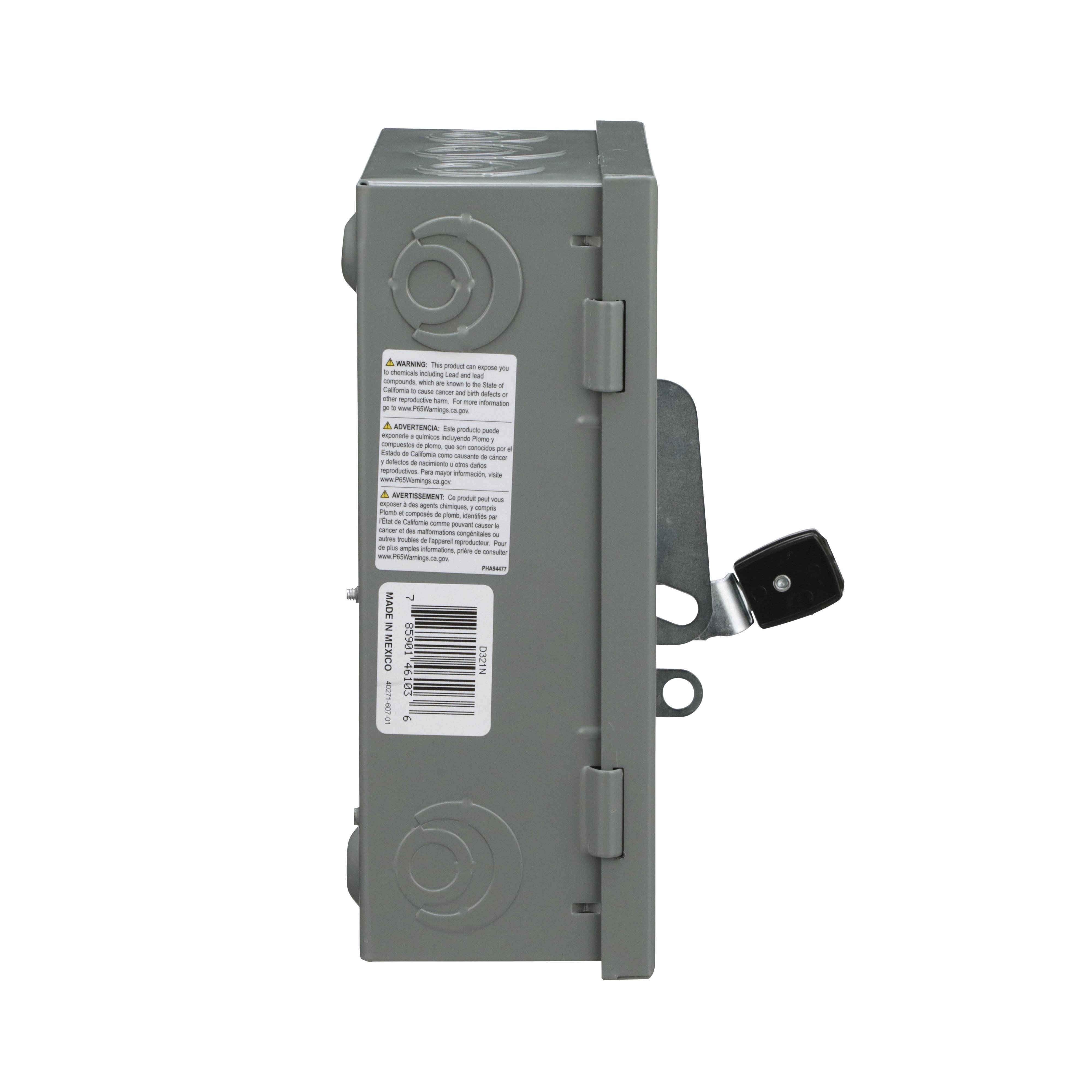 Picture of D321N - Safety switch, general duty, fusible, 30A, 3 pole, 7.5hp, 240VAC, NEMA 1, neutral factory installed