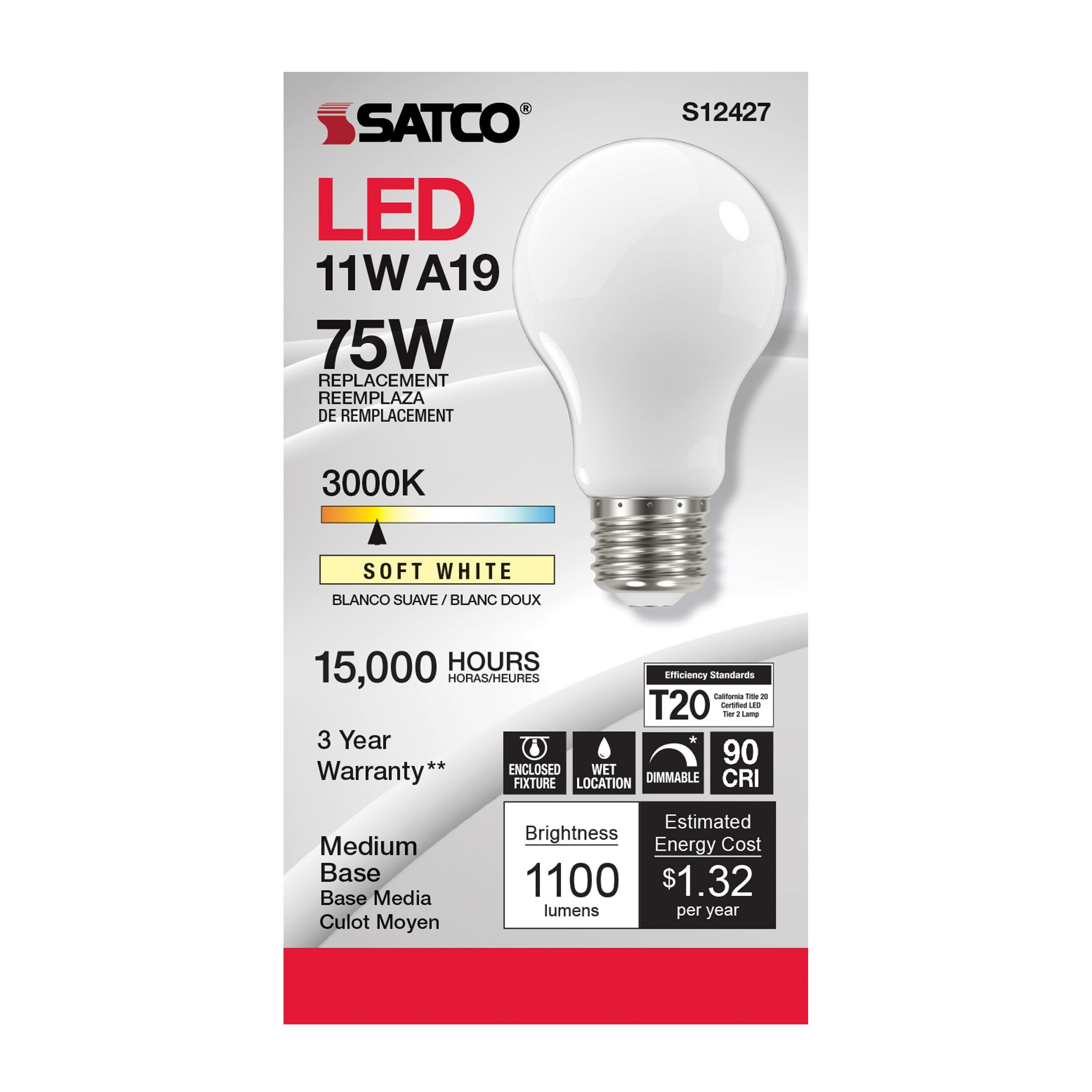 Picture of S12427 - 11 Watt LED A19 - Soft White - Medium Base - 3000K - 90 CRI - 120 Volt