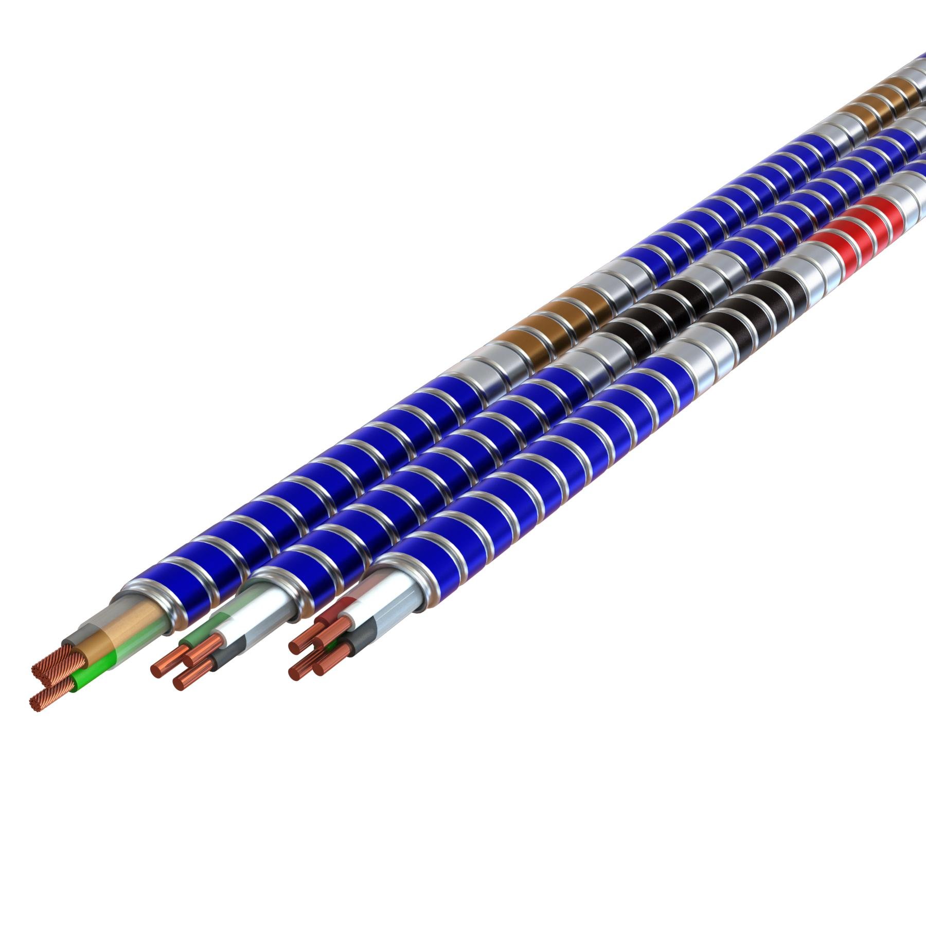 1704B42T04 - MC Glide Tuff™ Blue Interlocked Galvanized Steel Armor w/Phase ID - Type MC - 250' Coil