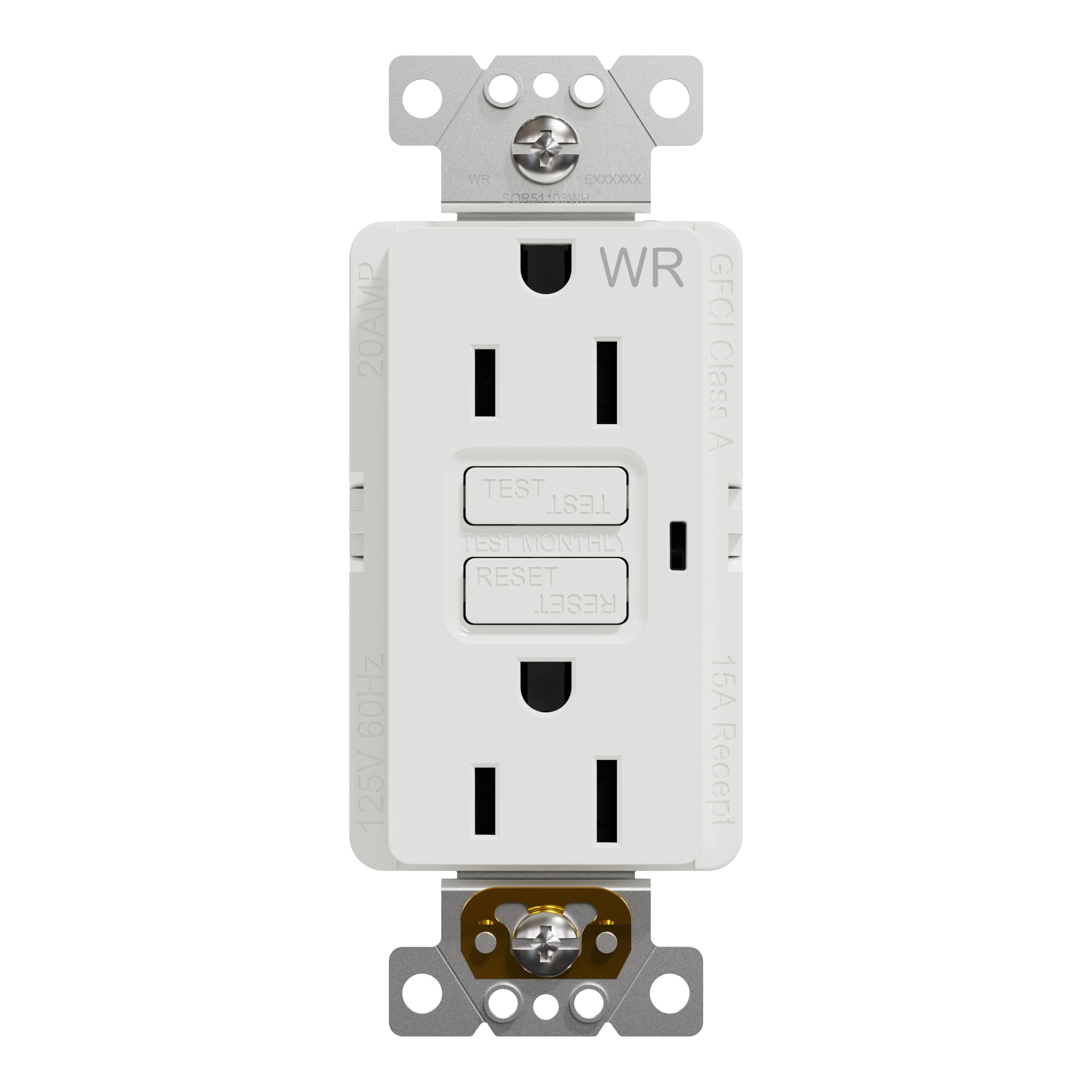 SQR51103WH - Socket-outlet, X Series, 15A, decorator, GFCI, tamper resistant, weatherproof, residential, white, matte finish