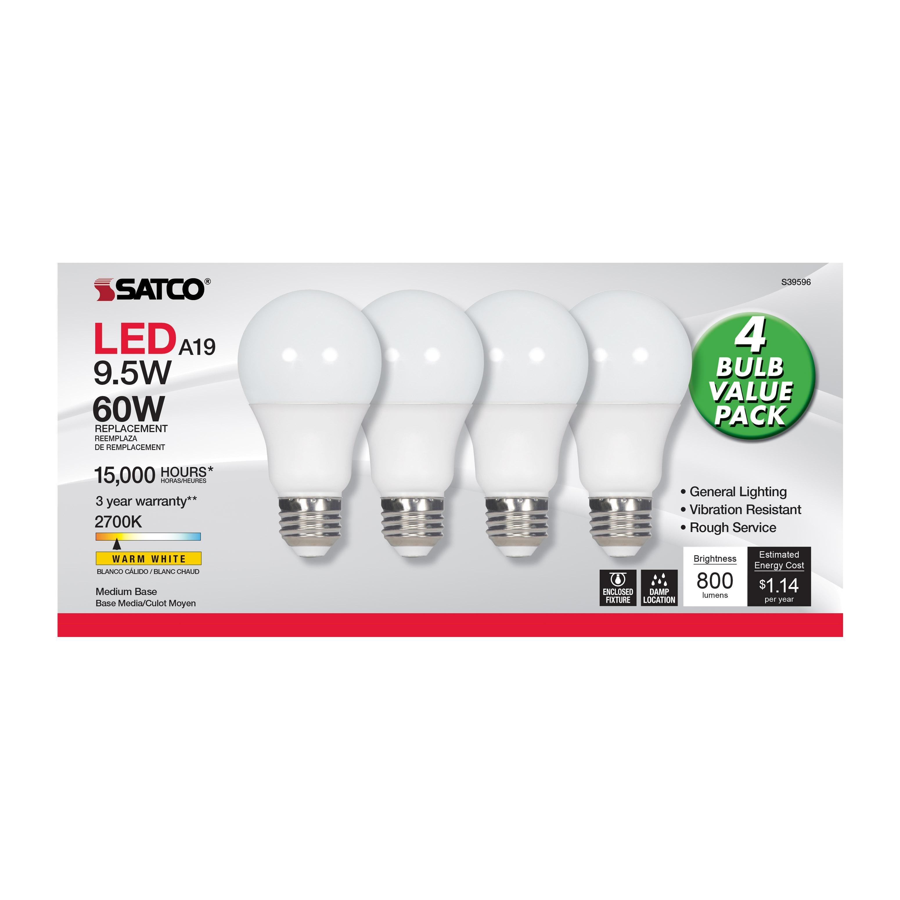 Picture of S39596 - 9.5W A19 LED Frosted, 2700K, Medium Base 220 Degree Beam Angle, 120V Non-Dimmable