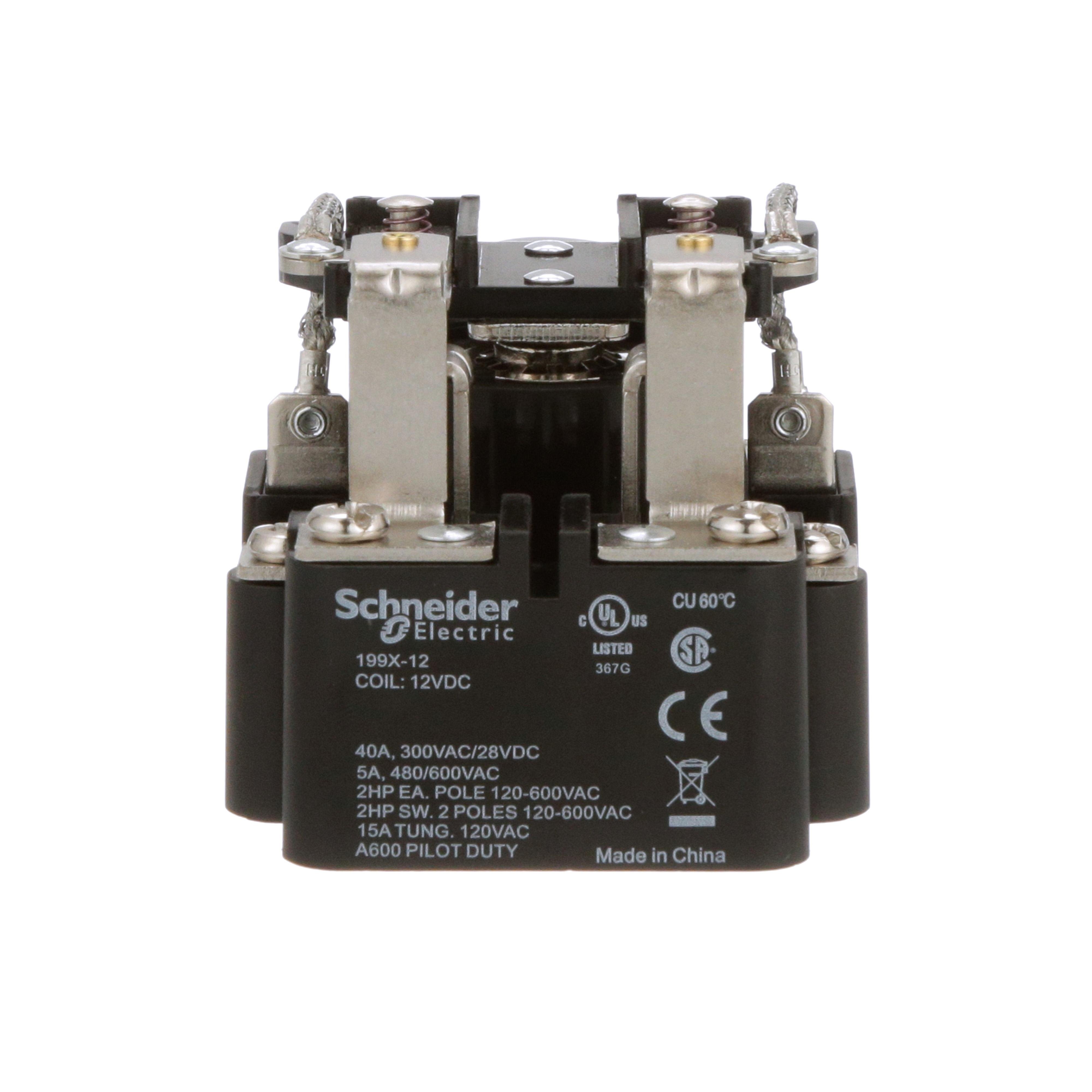 199X-12 - Power relay, SE Relays, DPDT, 40A, 12 VDC, open type, heavy duty