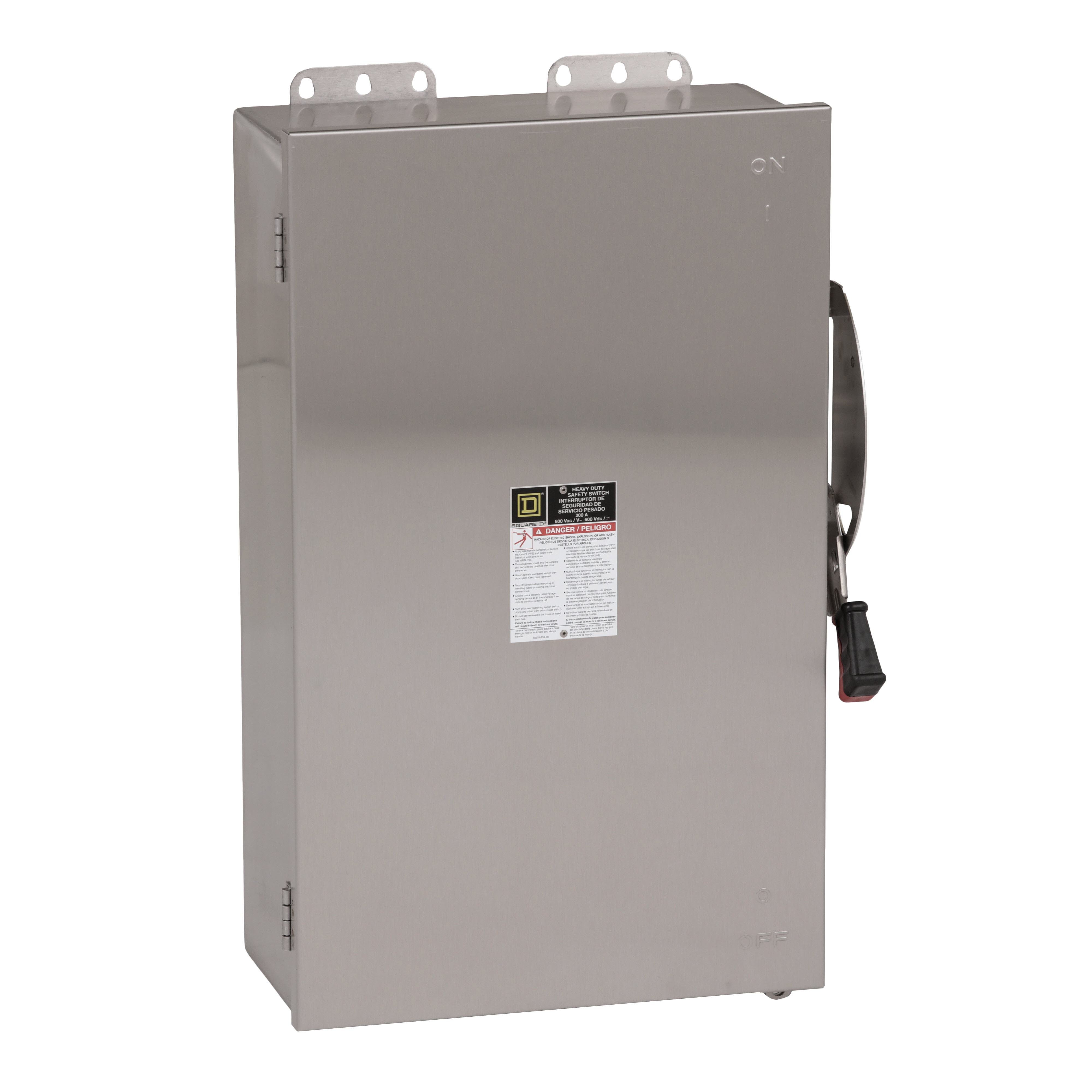 H464DS - Safety switch, heavy duty, fusible, 200A, 4 pole, 150hp, 600VAC/DC, NEMA 4, 4X, 5, 304 steel