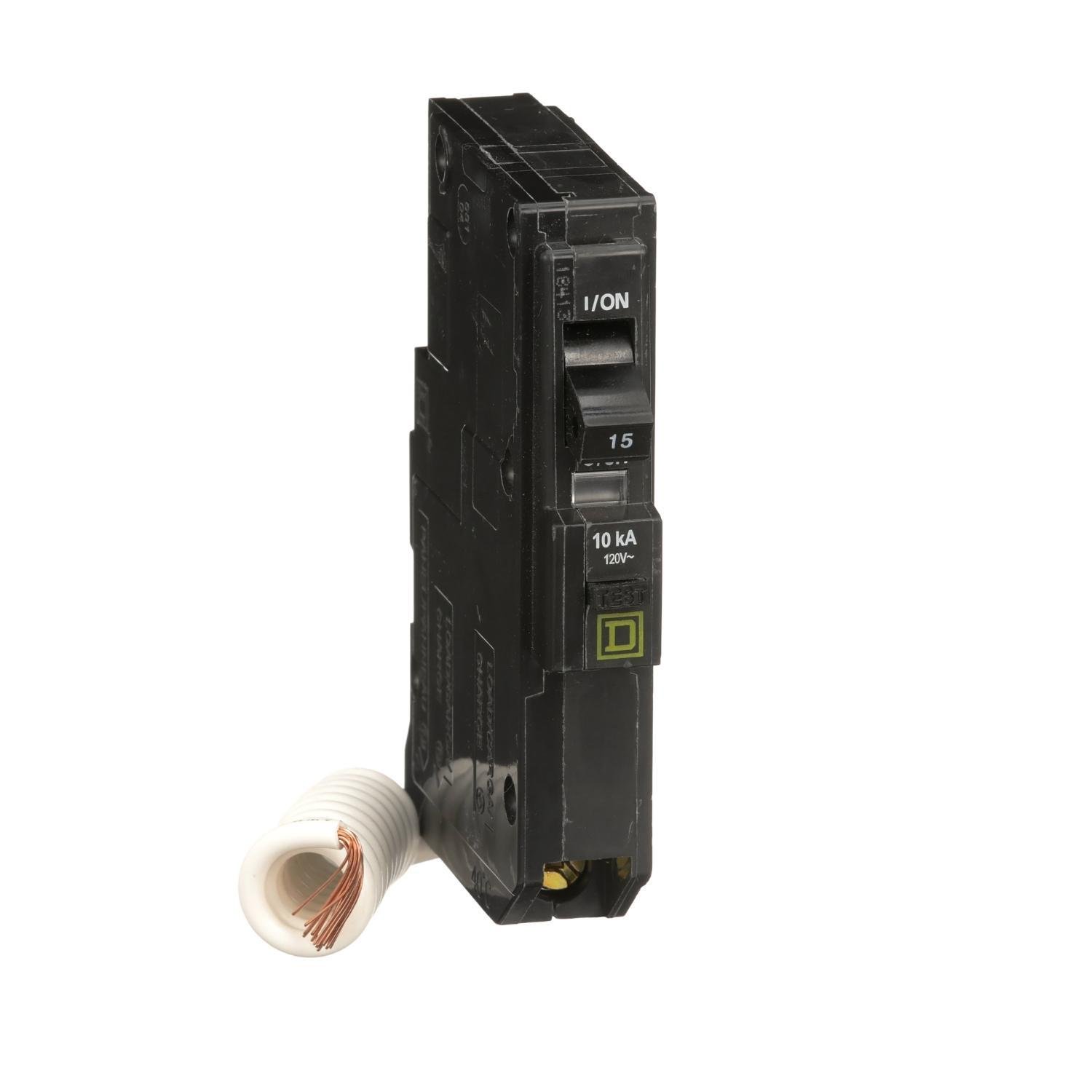 QO115EPD - Mini circuit breaker, QO, 15A, 1 pole, 120VAC, 10kA, plug in, 30mA grd fault B [TAA]