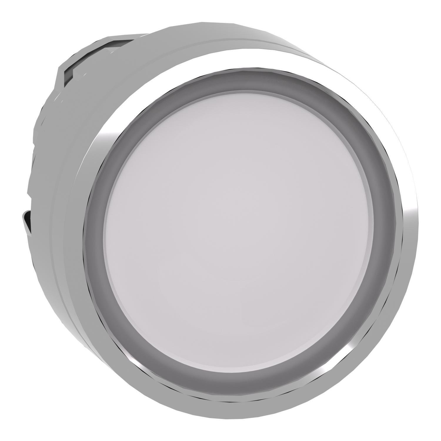 Picture of ZB4BW313 - Head for illuminated push button, Harmony XB4, metal, white flush, 22mm, universal LED, spring return, plan lens