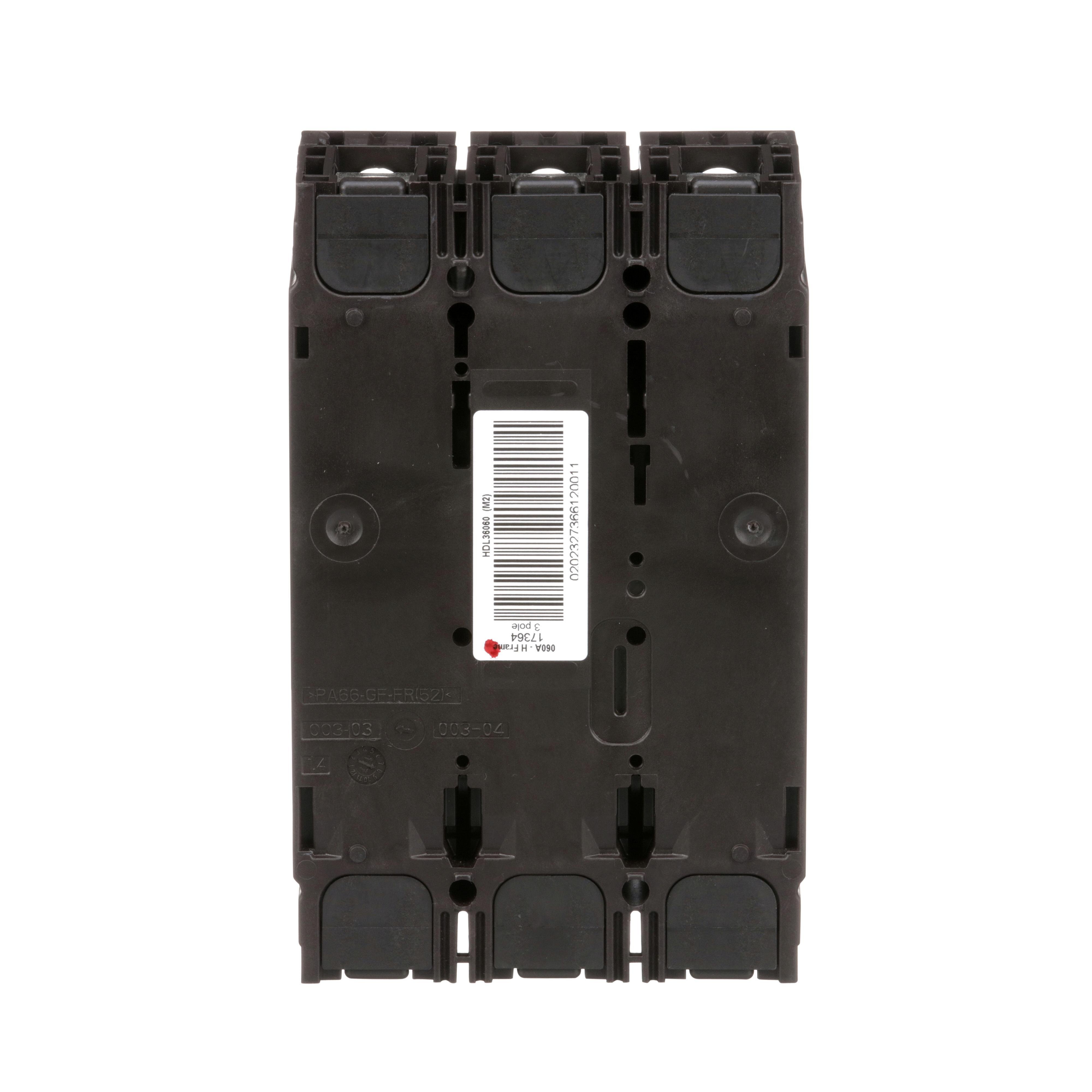 Picture of HDL36060 - Circuit breaker, PowerPacT H, 60A, 3 pole, 600VAC, 14kA, lugs, thermal magnetic, 80%