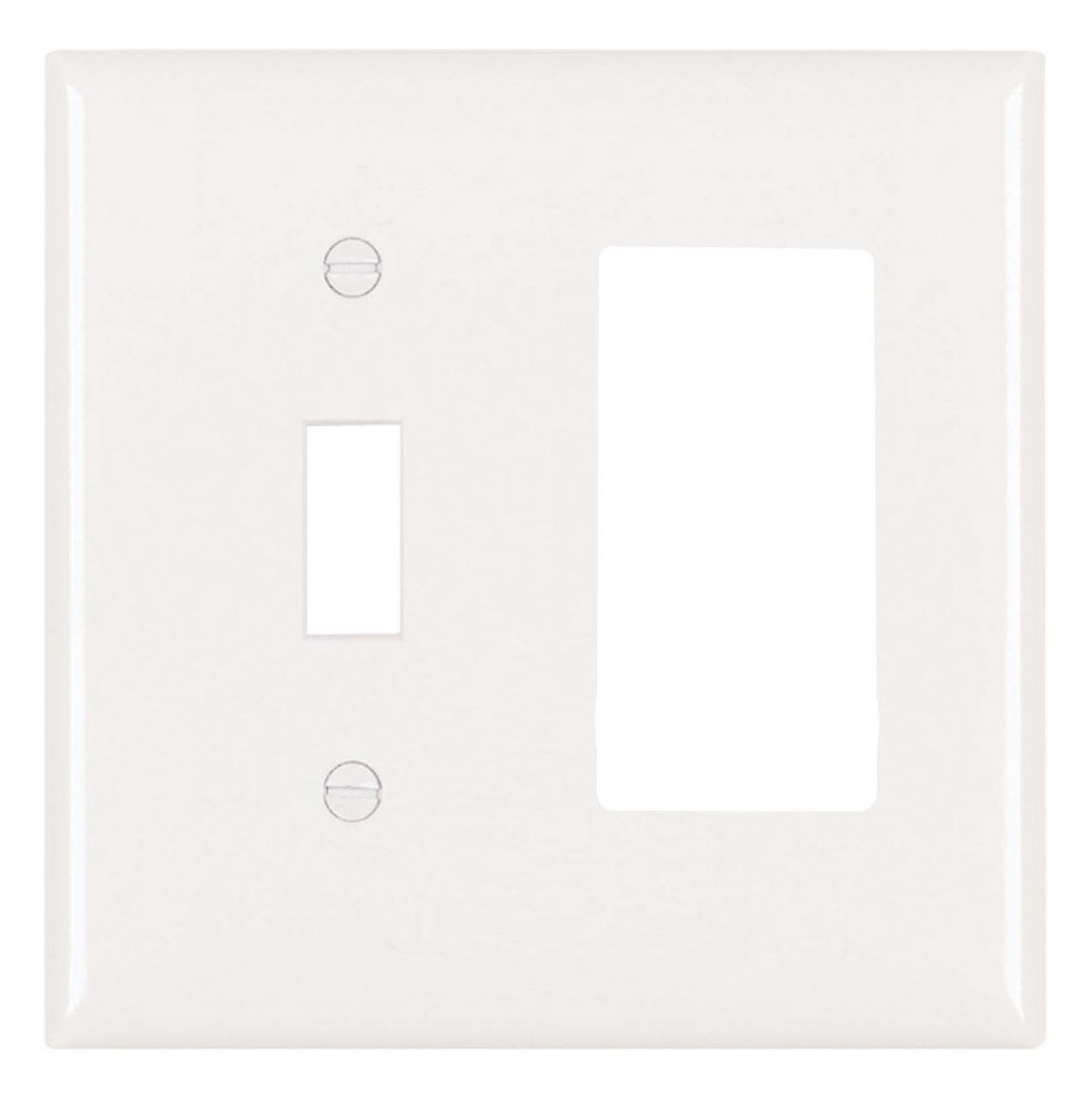 SP126-W - Combination Openings, 1 Toggle Switch and 1 Decorator, Two Gang, White