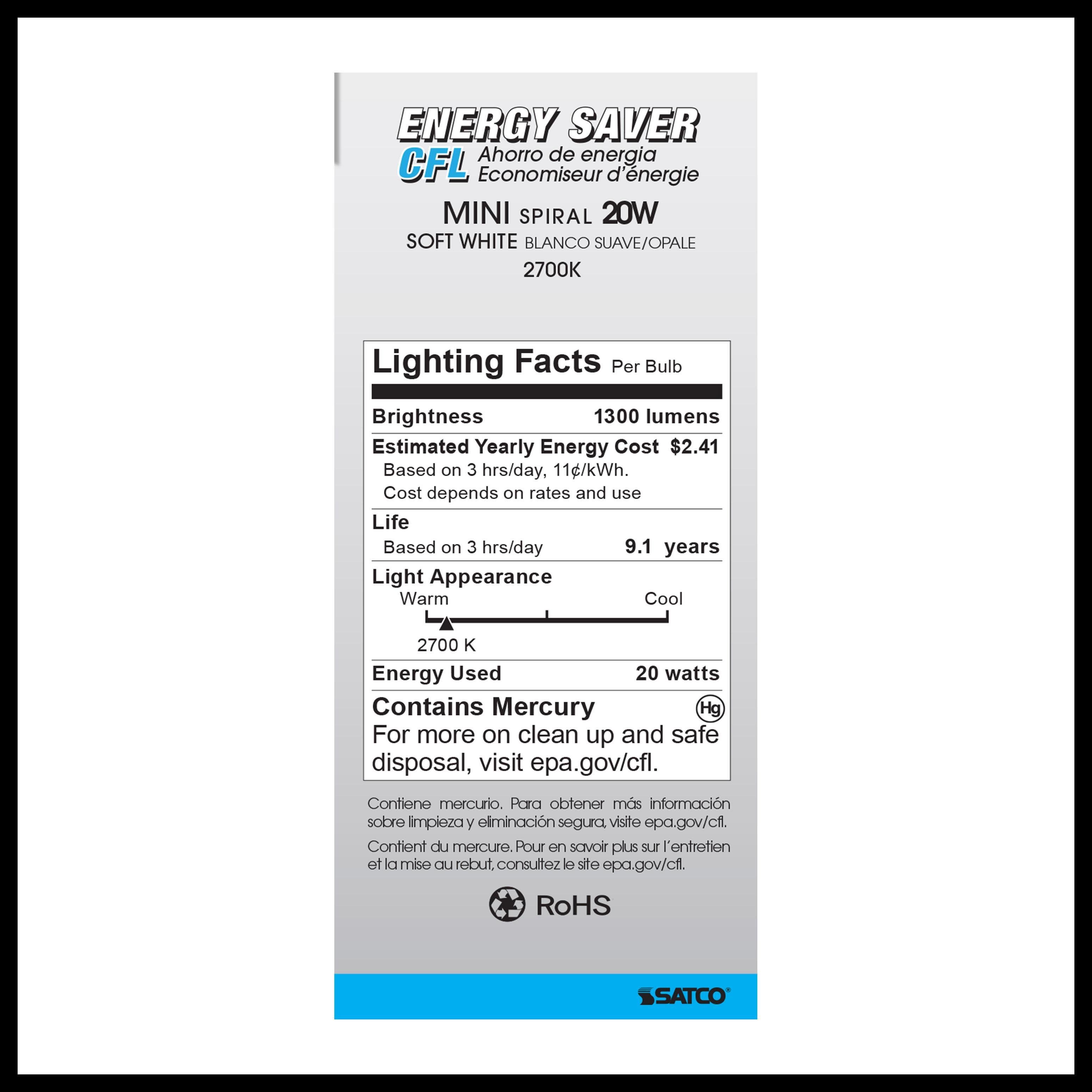 Picture of S7234 - 20 Watt - Mini Spiral Compact Fluorescent - 2700K - 82 CRI - Medium base - 120 Volt