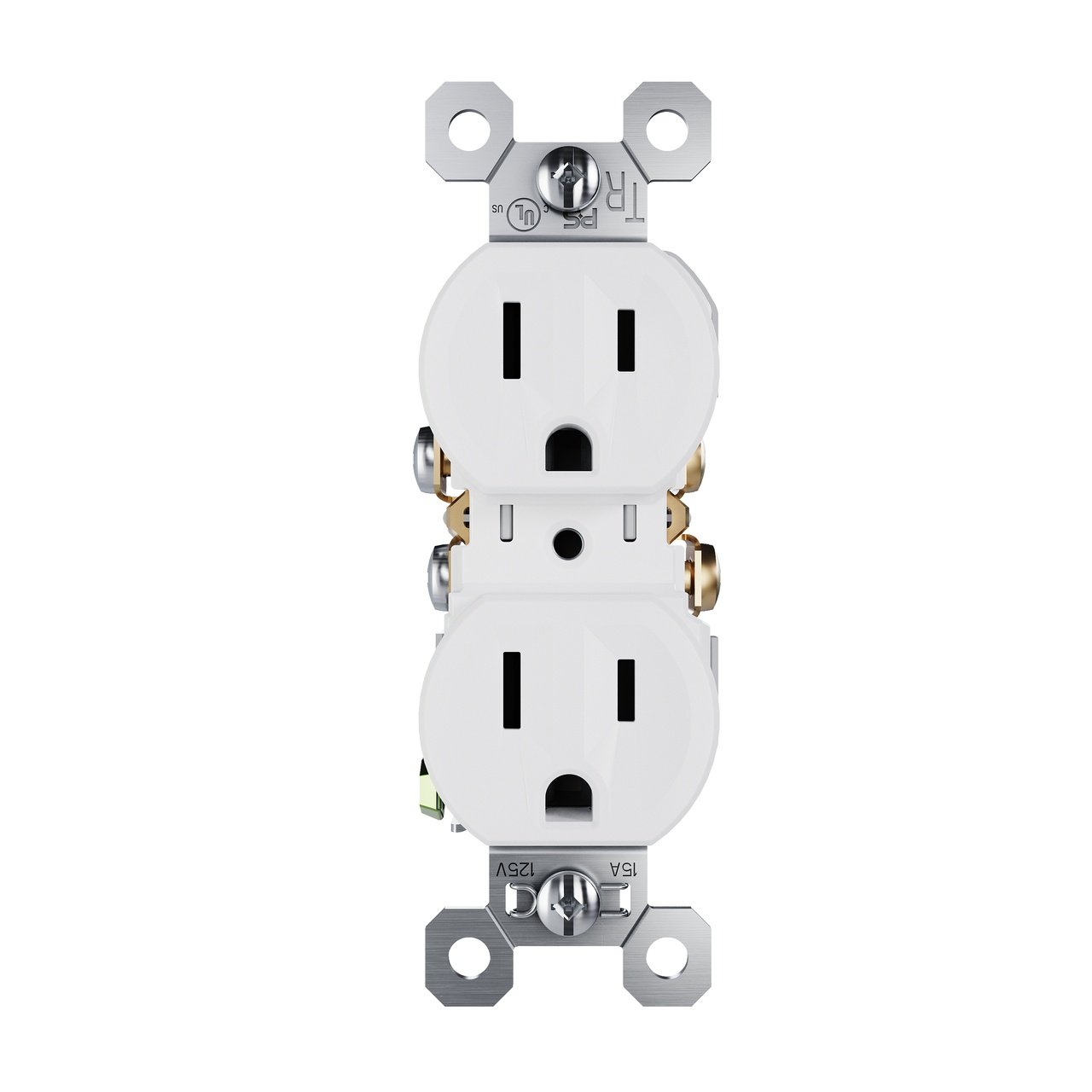 Picture of TradeMaster® 15A 125V Tamper-Resistant External Pressure Plated Duplex Receptacle, White