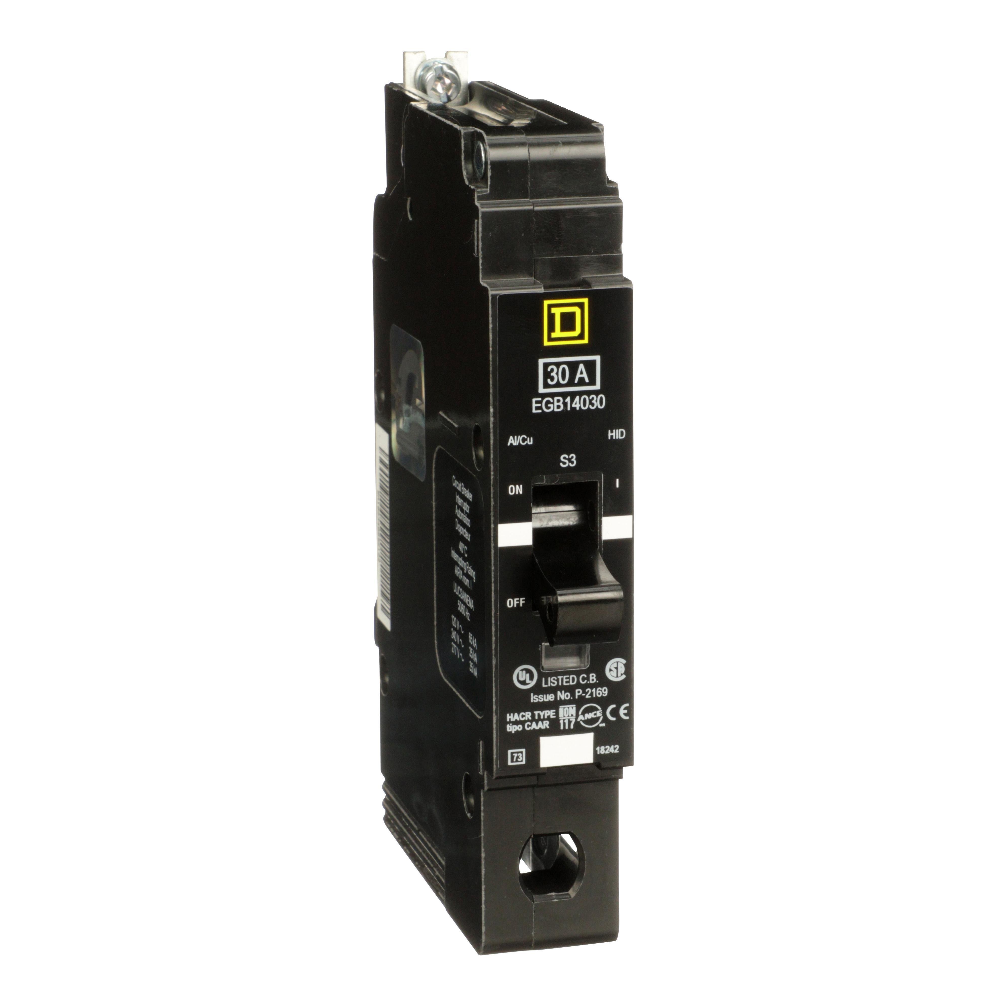 Picture of EGB14030 - Mini circuit breaker, E-Frame, 30A, 1 pole, 277VAC, 65kA max, bolt on [TAA]